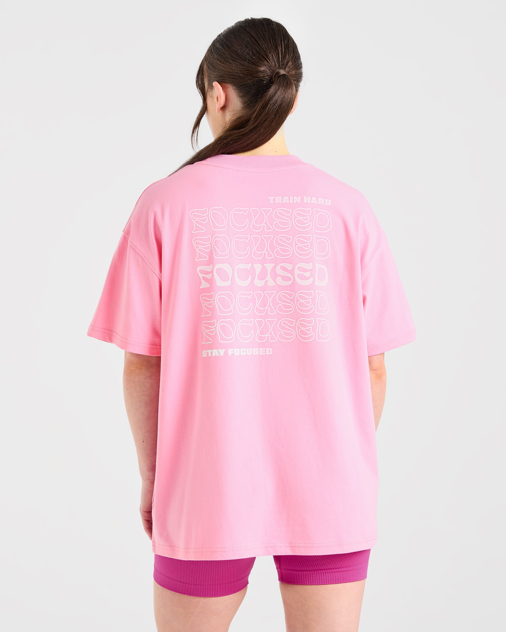T-shirt Oversized con Design Ondulato Focalizzato - Rosa/Bianco