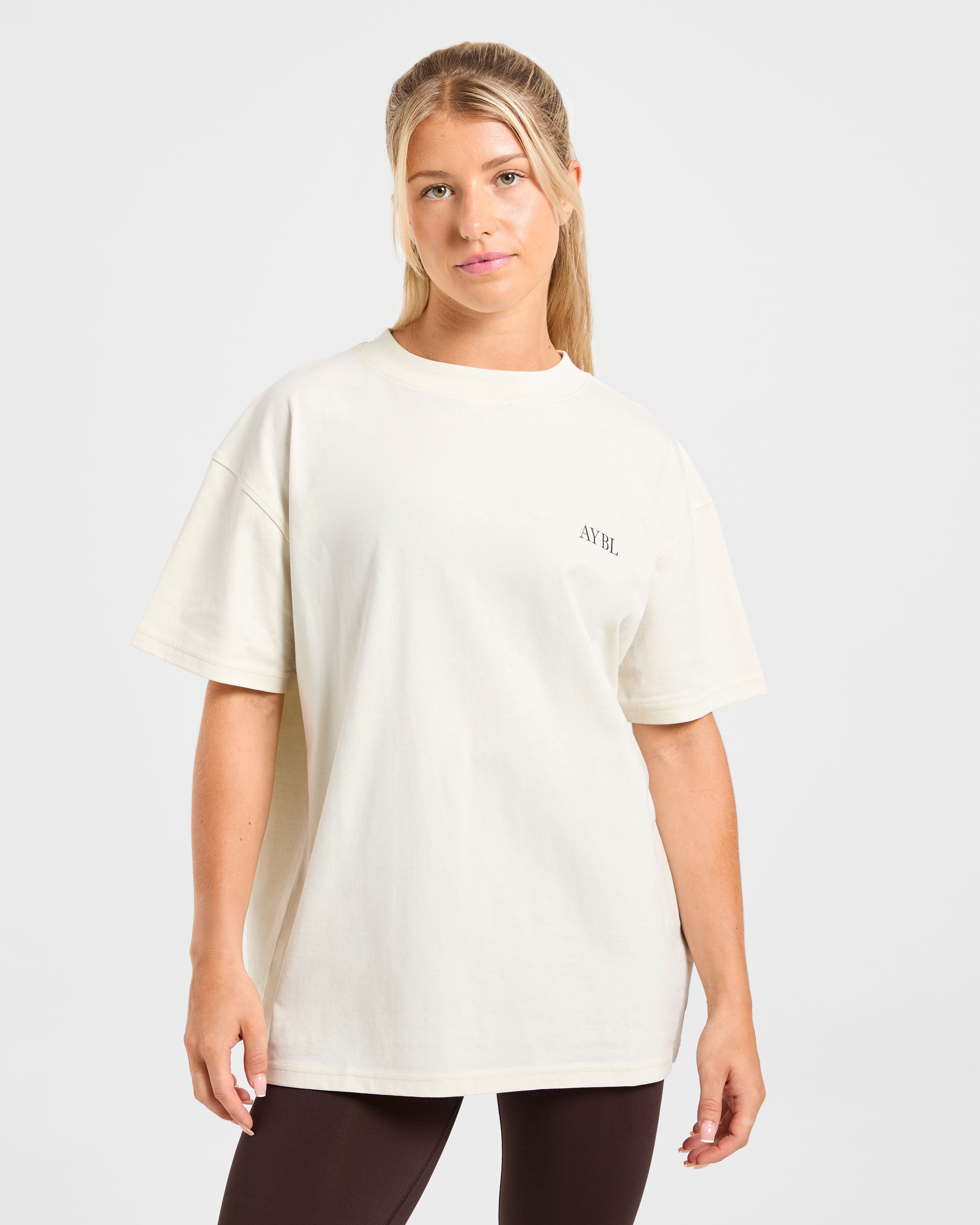 Body, Mind, You T-shirt Oversize - Beige/Marrone