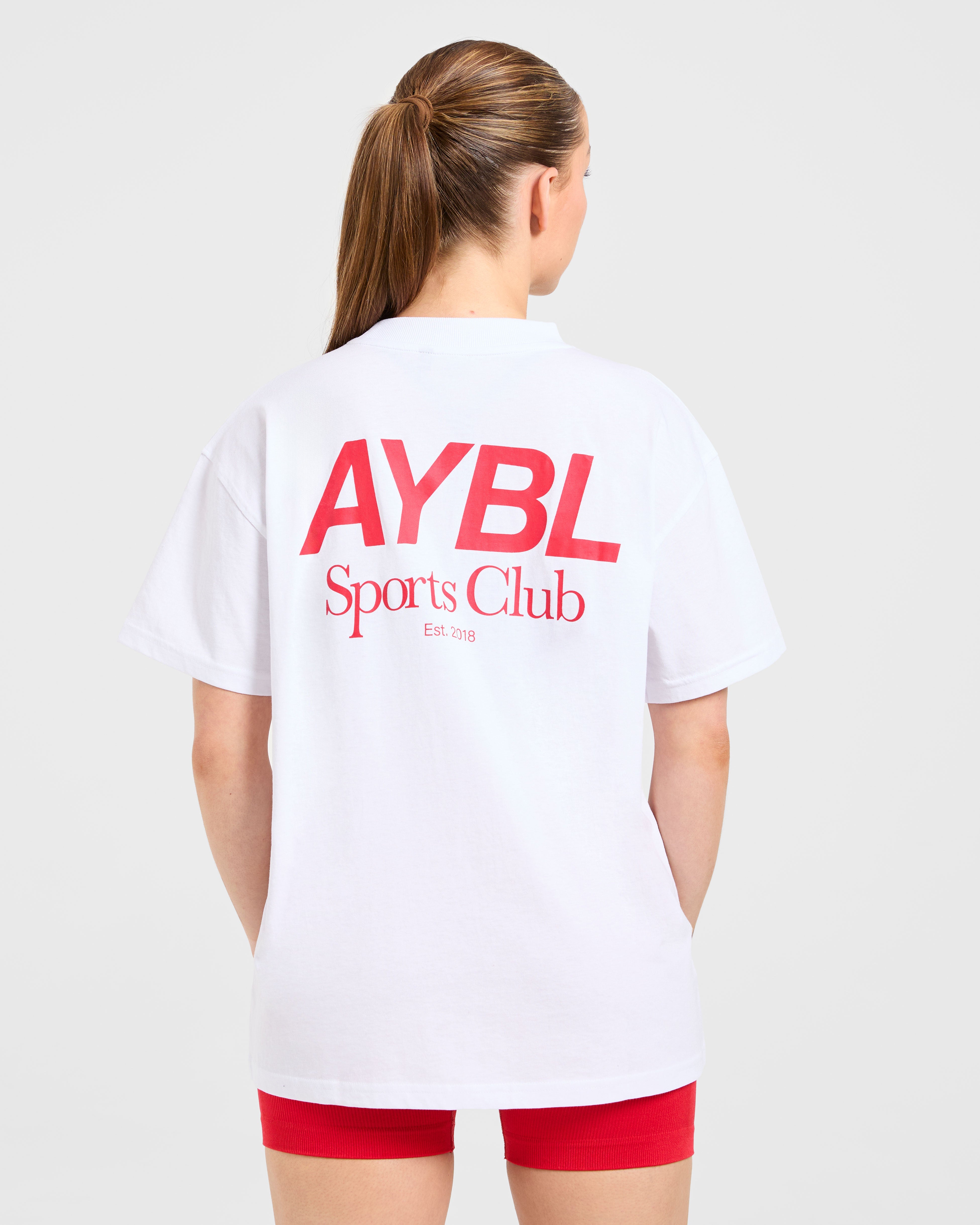 T-shirt oversize AYBL Sports Club - Bianco/Red vero