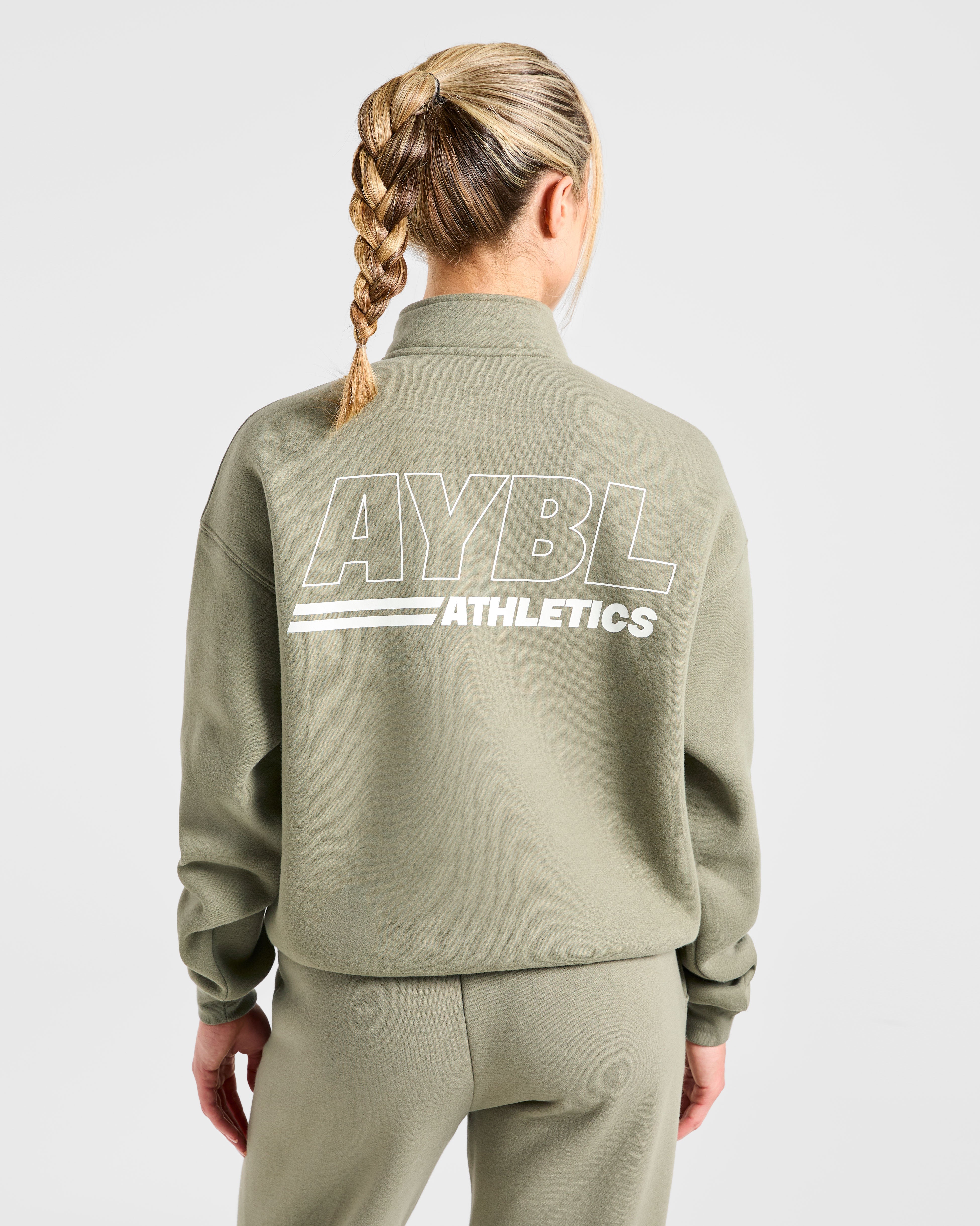 Pullover Oversized da Atletica con Cerniera 1/4 - Olive Mute