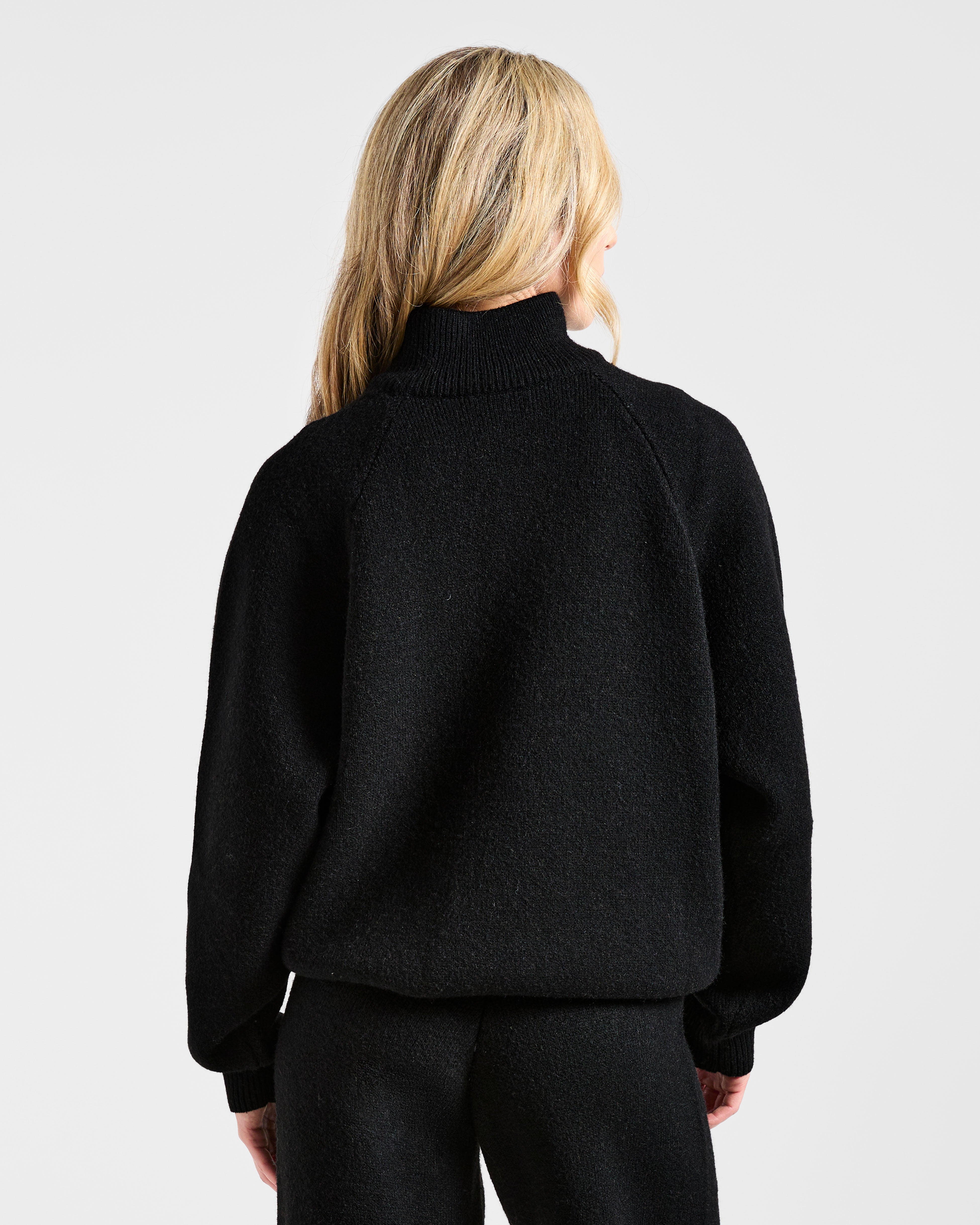 Maglione Largo Morbido con Cerniera 1/4 Anteriore - Nero