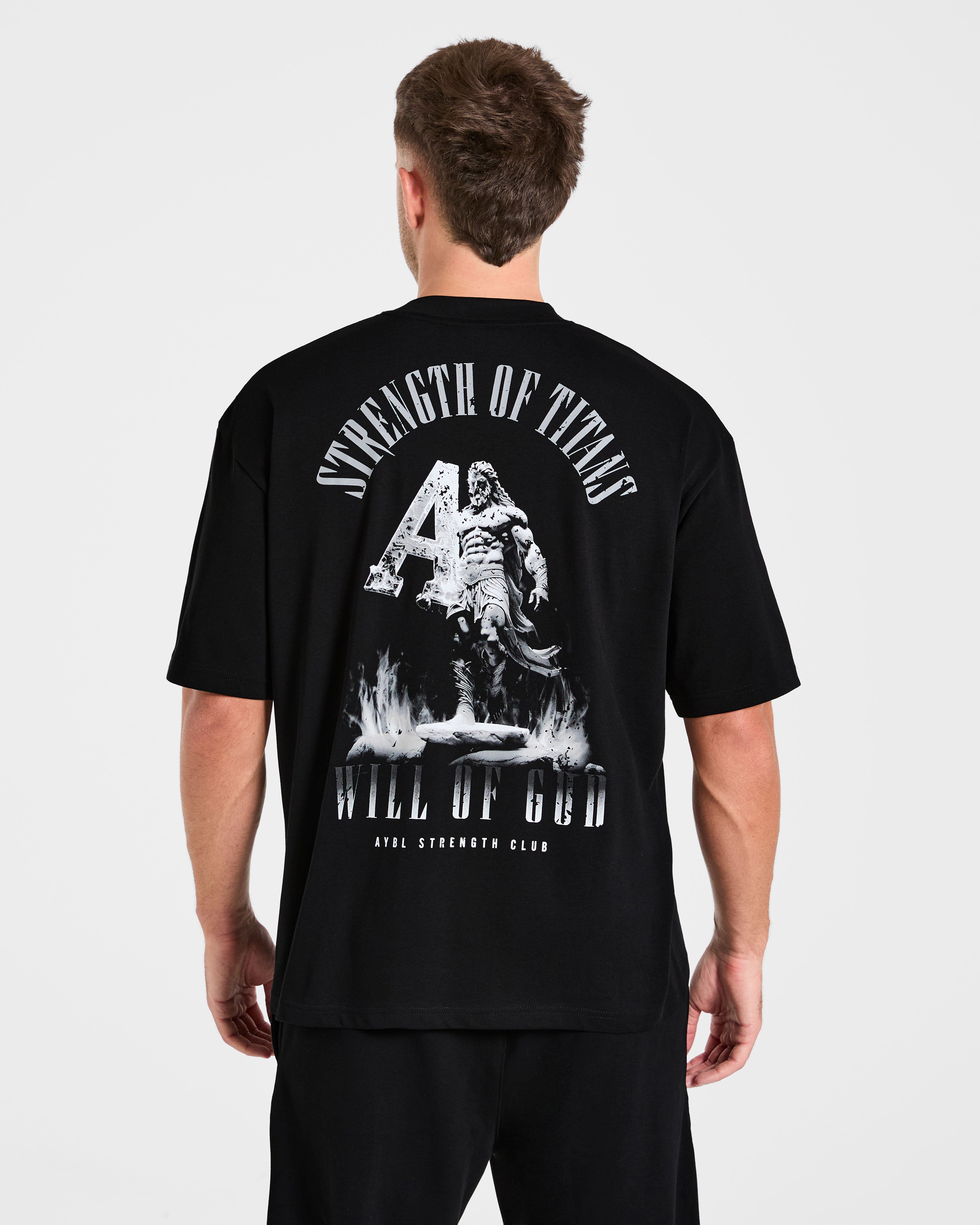 T-shirt Oversized Strength of Titans - Nero