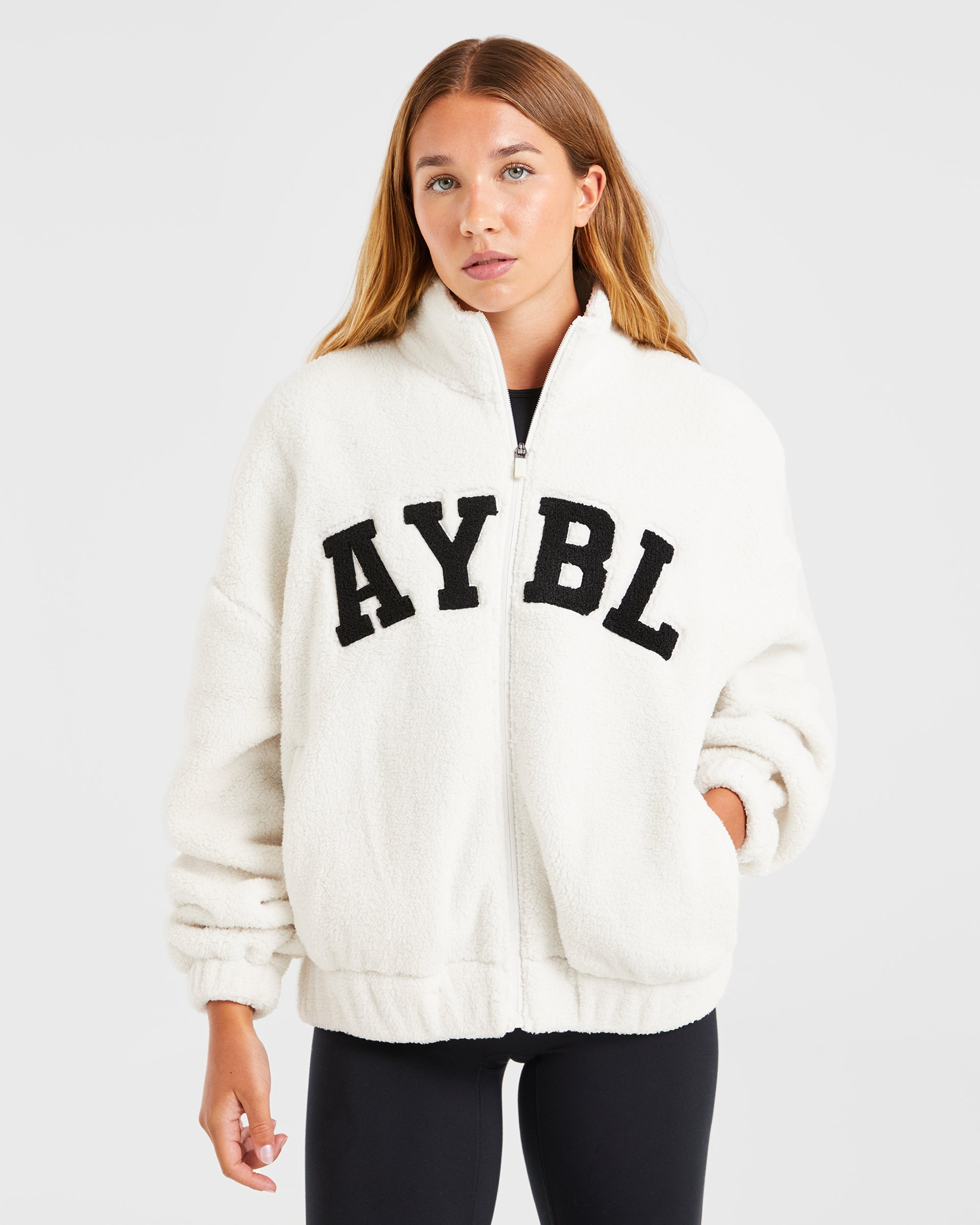 Giubbotto Felpato Oversized con Cerniera - Crema