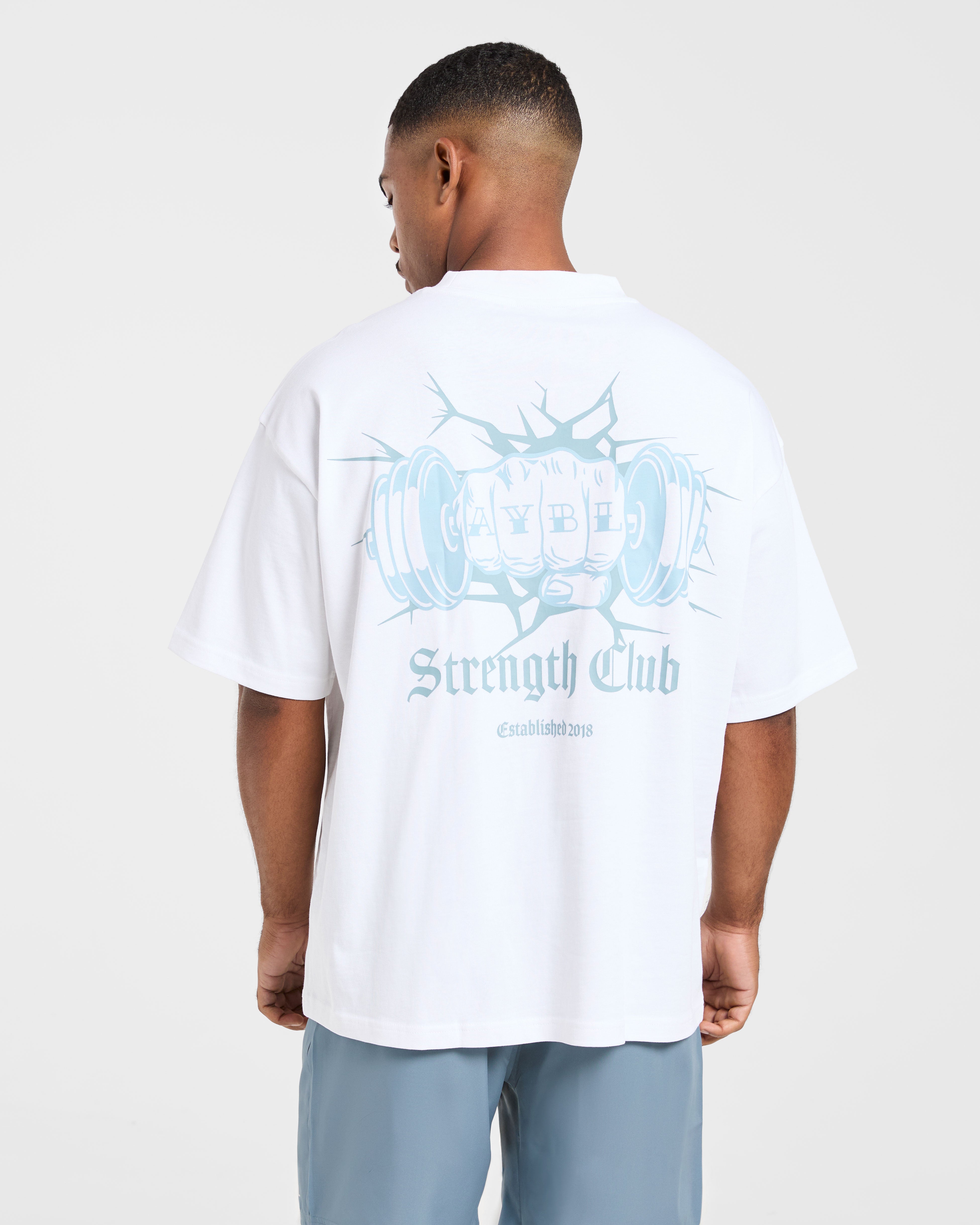 T-shirt oversize AYBL Strength Club - Bianco/Blu