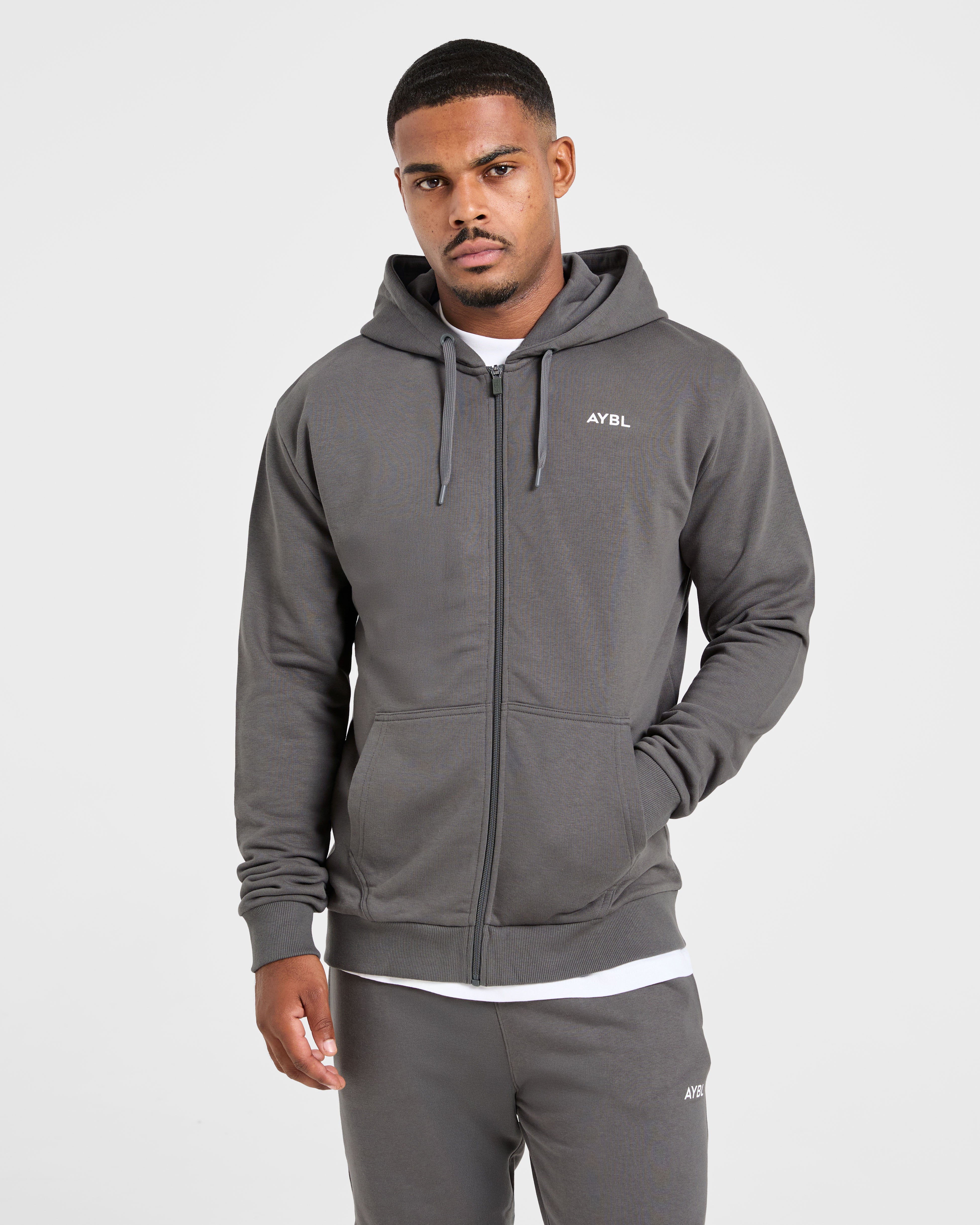 Essential Lightweight Zip Up Hoodie - Grigio