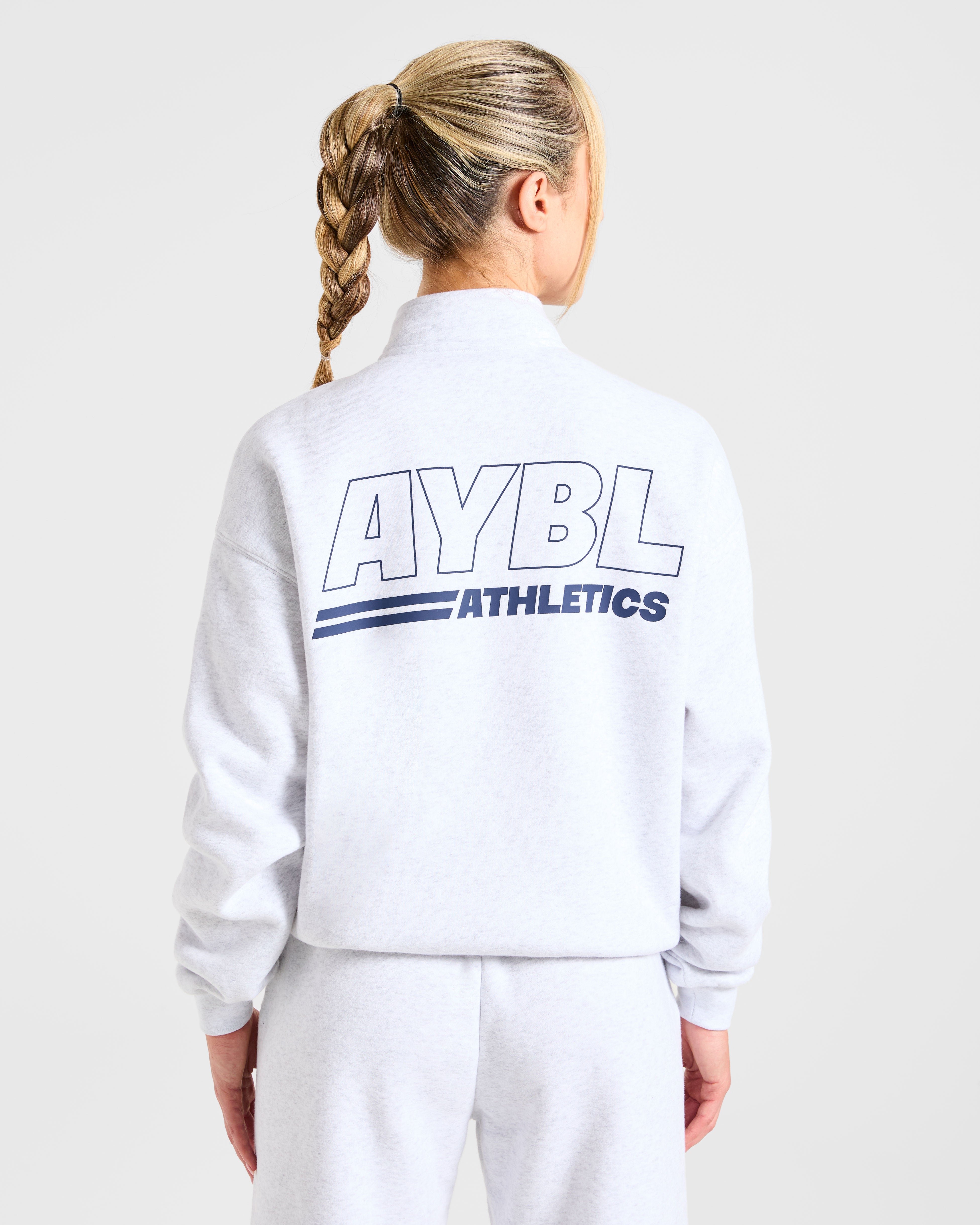 Pullover Oversized con Cerniera 1/4 da Atletica - Grigio Scurissimo/Azzurro Navy