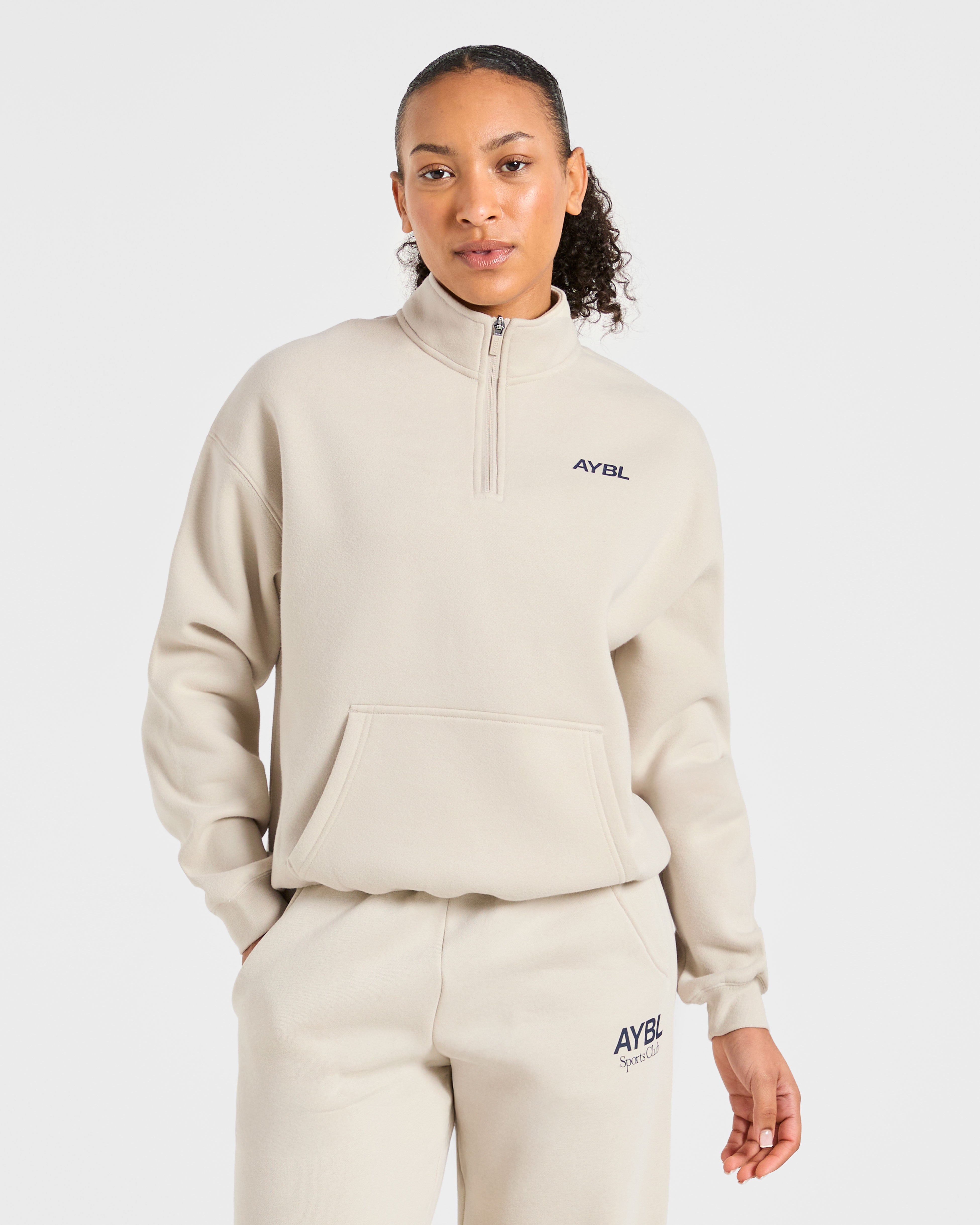 Pullover Sport Club Oversized con Cerniera 1/4 - Sabbia/Azzurro Scuro