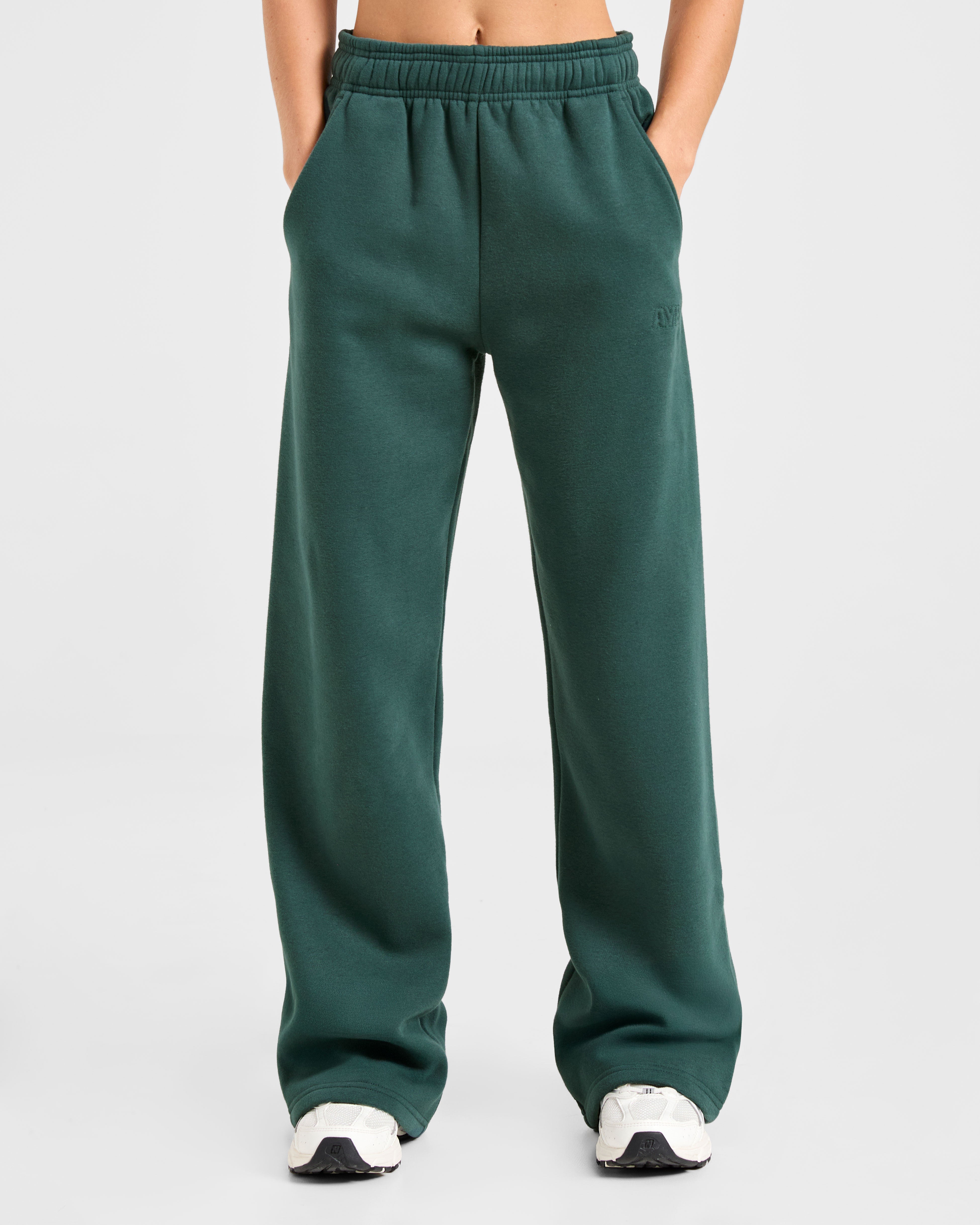 Pantaloncini Larghi in Felpa Classici con Gambe Dritte - Verde Pino