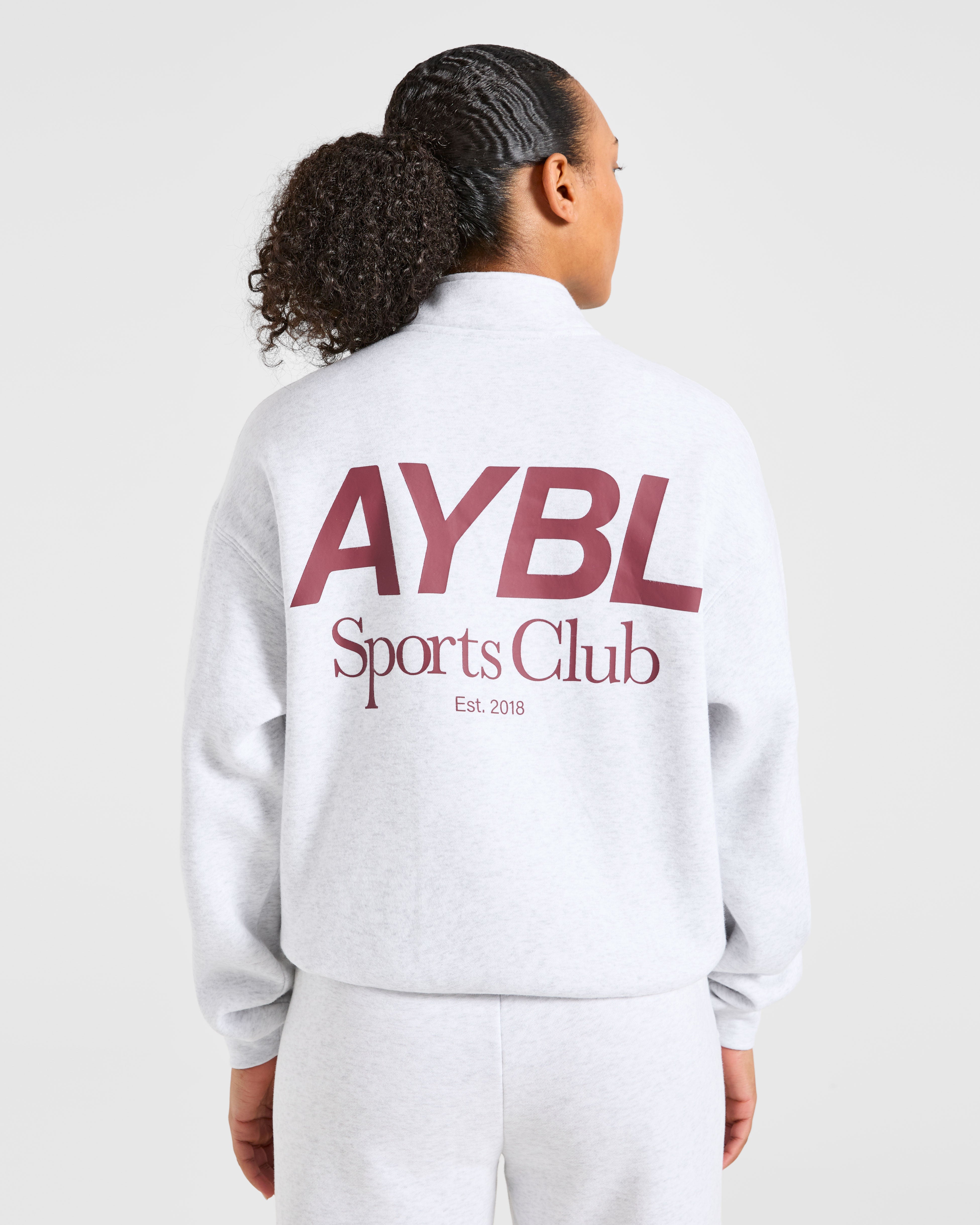 Pullover Oversized 1/4 Zip Sports Club - Grigio Mélange/Bordeaux
