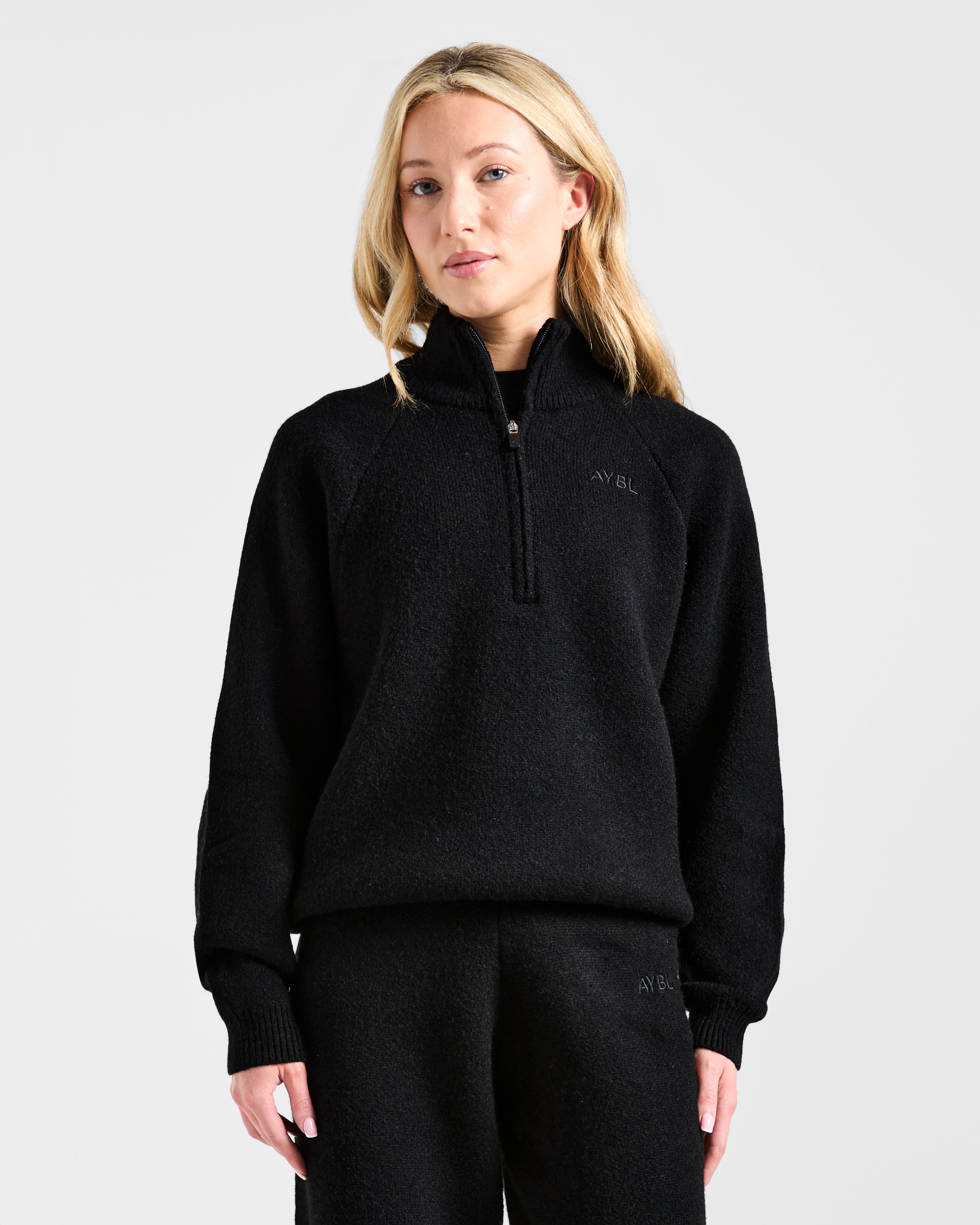Maglione Largo Morbido con Cerniera 1/4 Anteriore - Nero