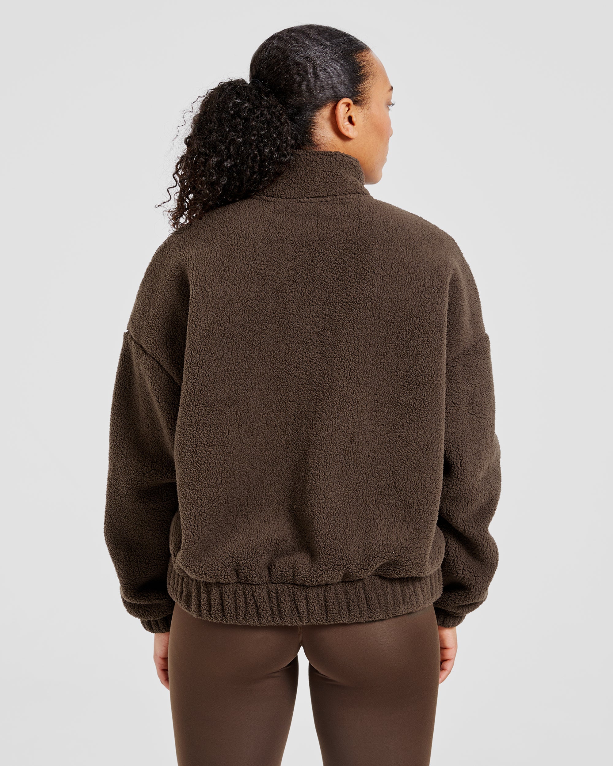 Giubbotto in Felpa Oversized con Cerniera Varsity - Marrone Cioccolato