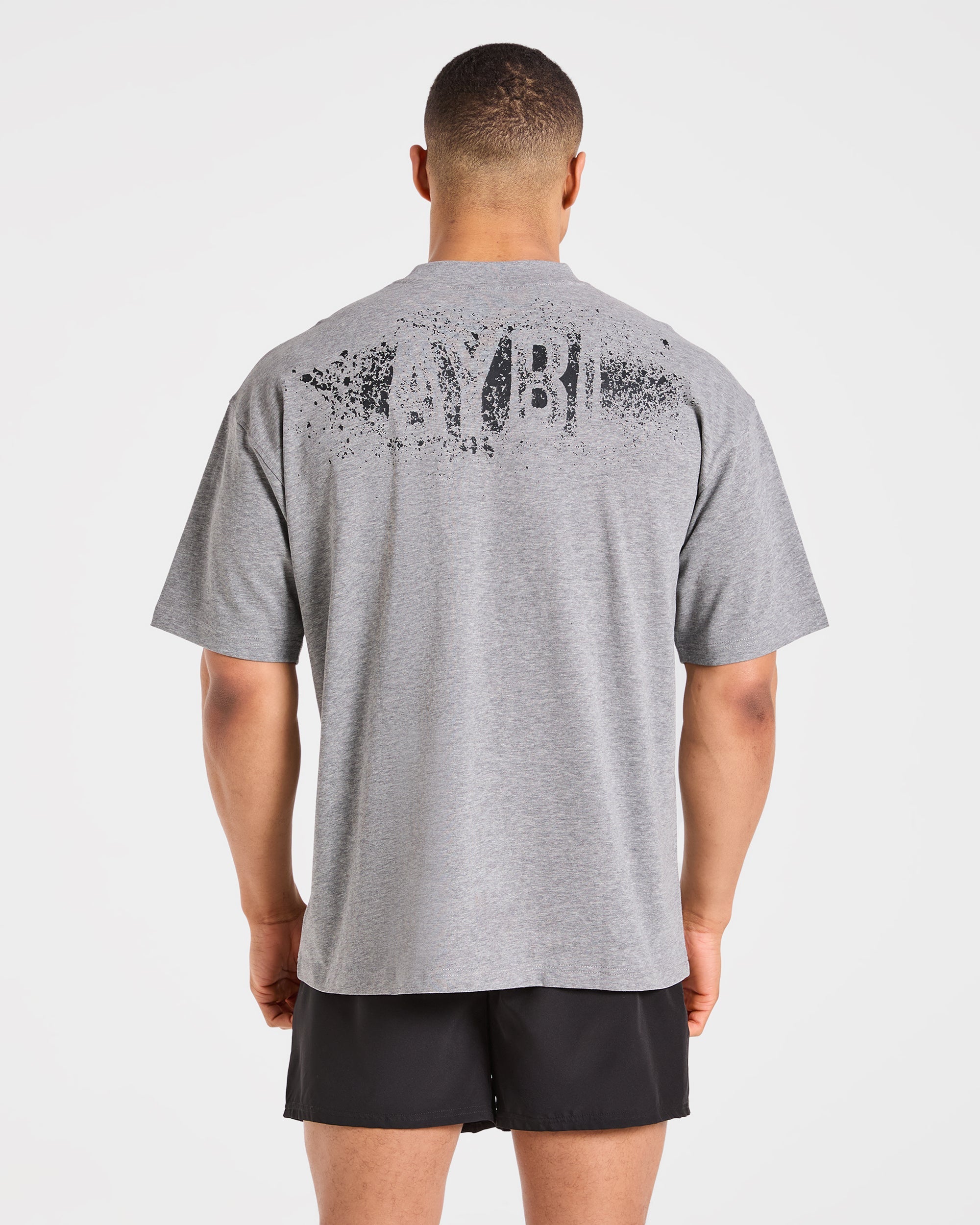 T-shirt Oversized con Gesso da Palestra - Grigio Chiaro