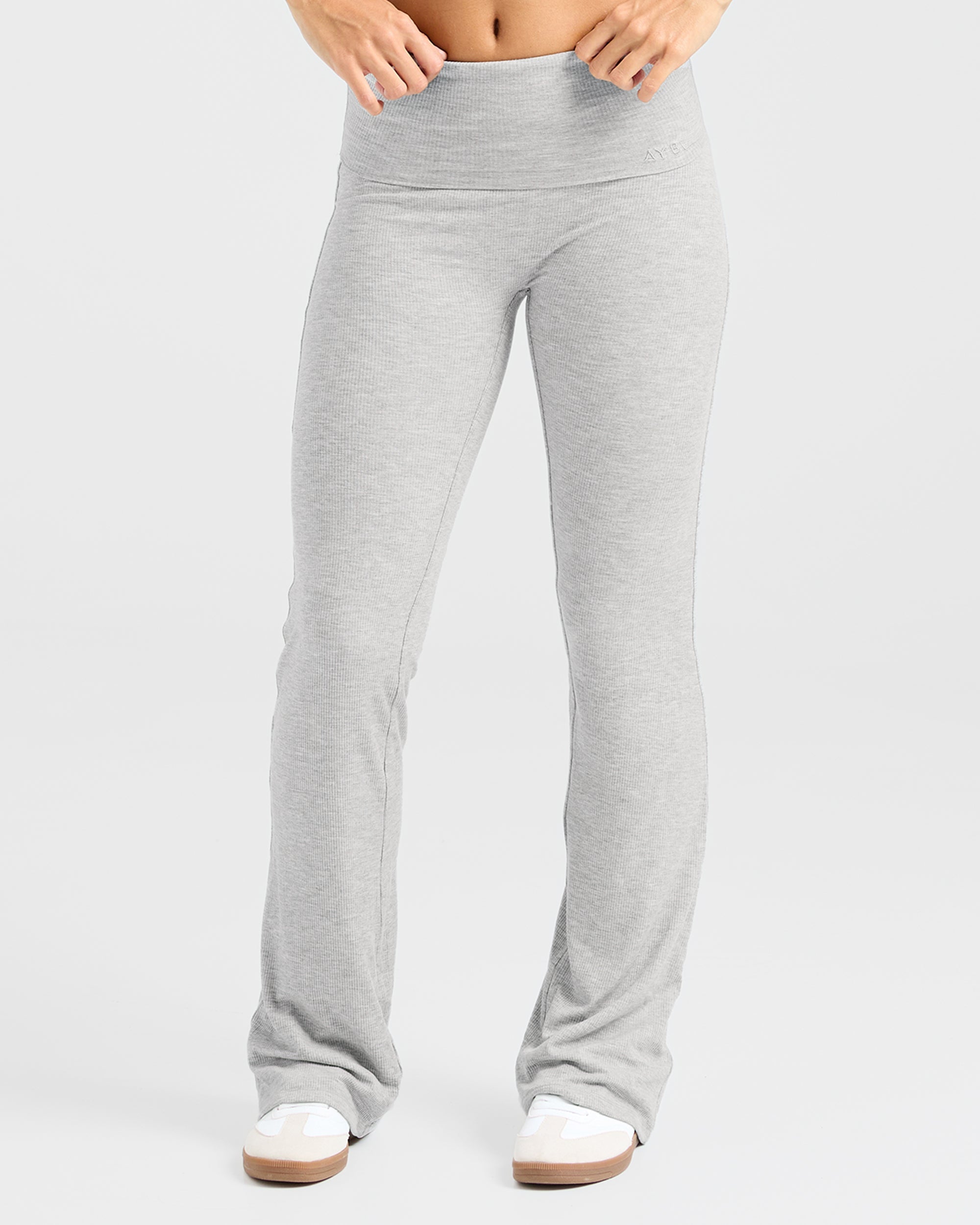 Leggings A Forma Di Fiume Con Fondo A Costine E Caviglia Ampia - Grigio Misto
