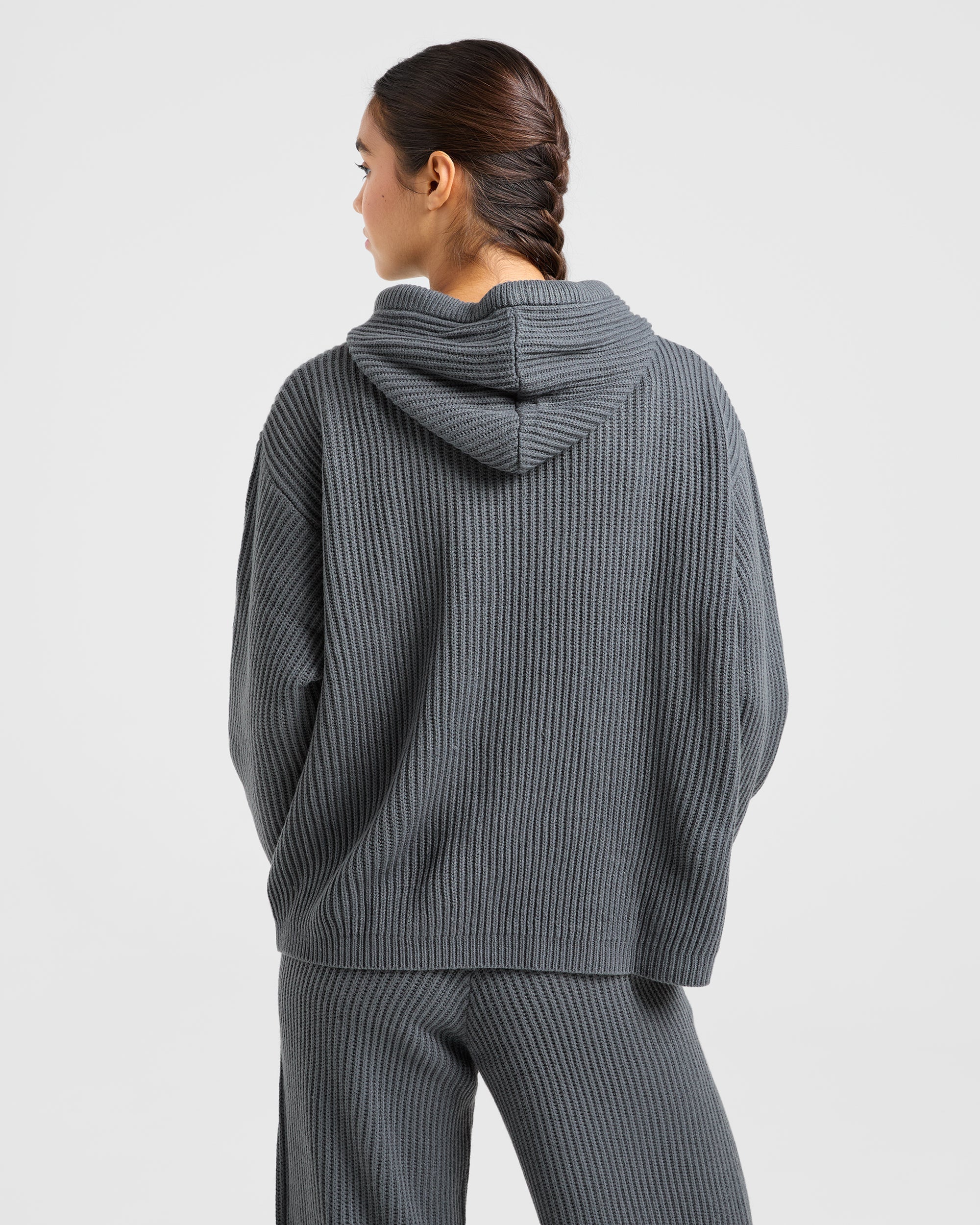Lounge Oversized Knit Hoodie - Grigio