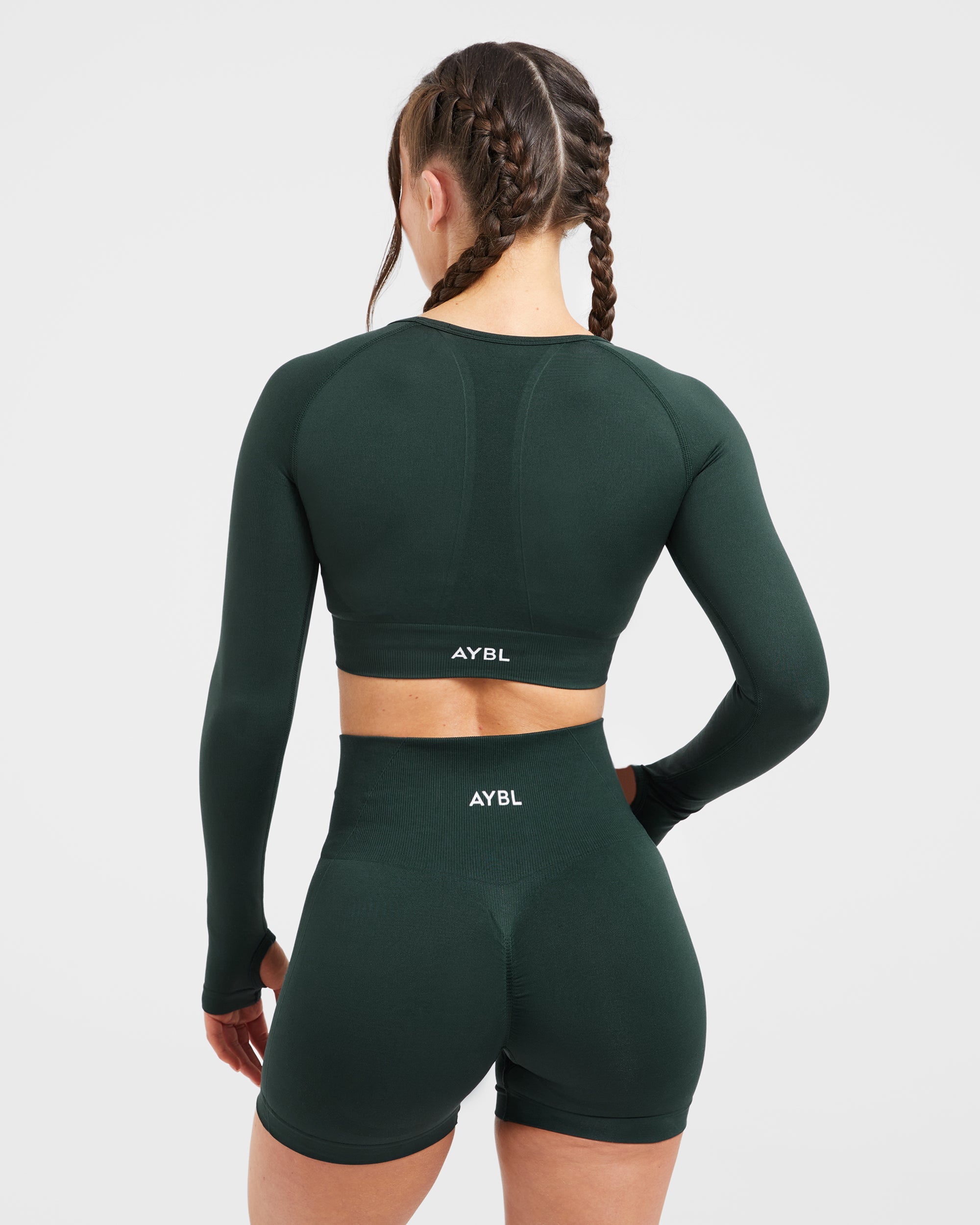 Empower Top Crop Manica Lunga Senza Cuciture - Verde Scuro