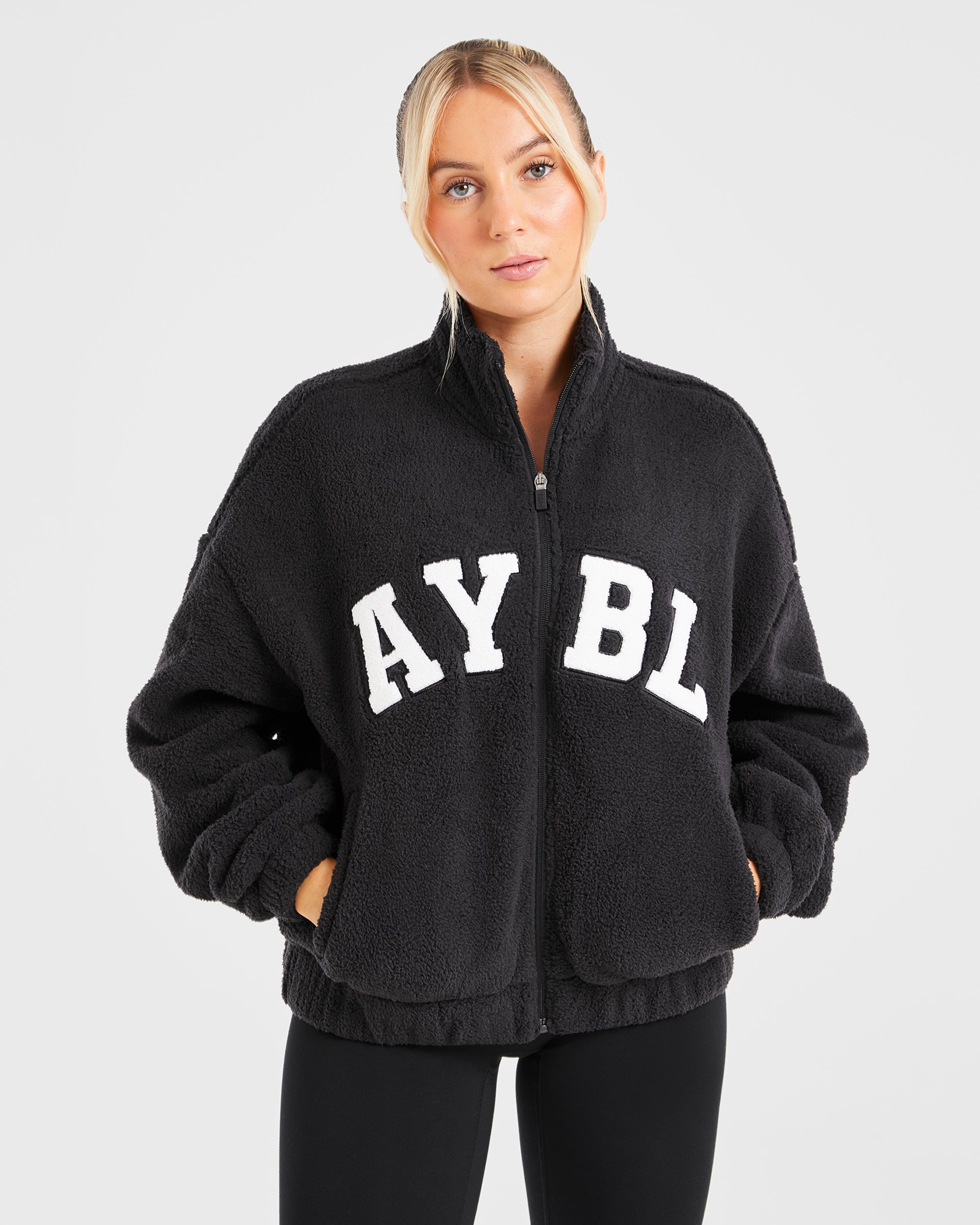 Giubbotto Felpa Oversized con Cerniera Varsity - Nero