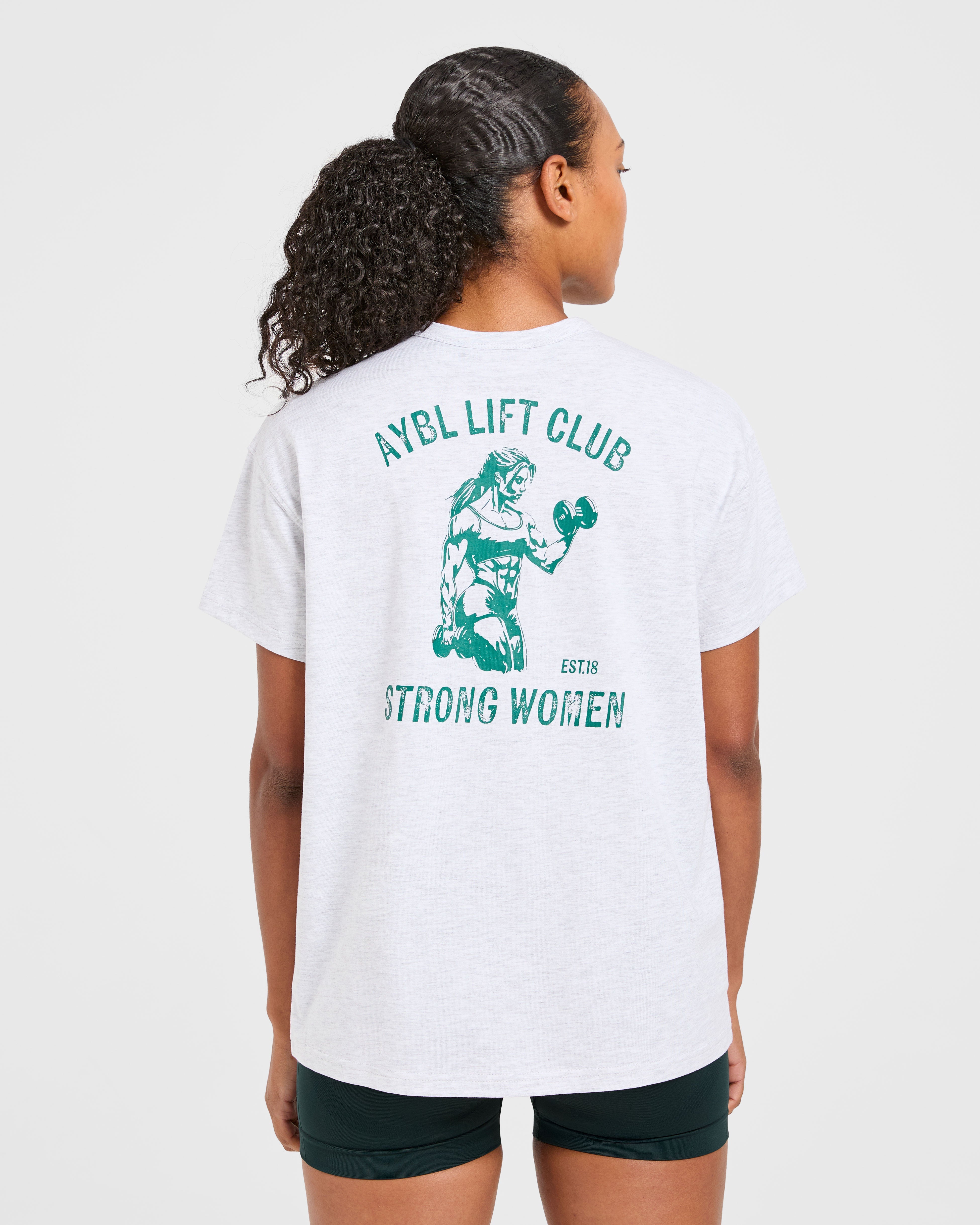 T-shirt oversize con grafica Strong Women - Grigio Mélange/Verde