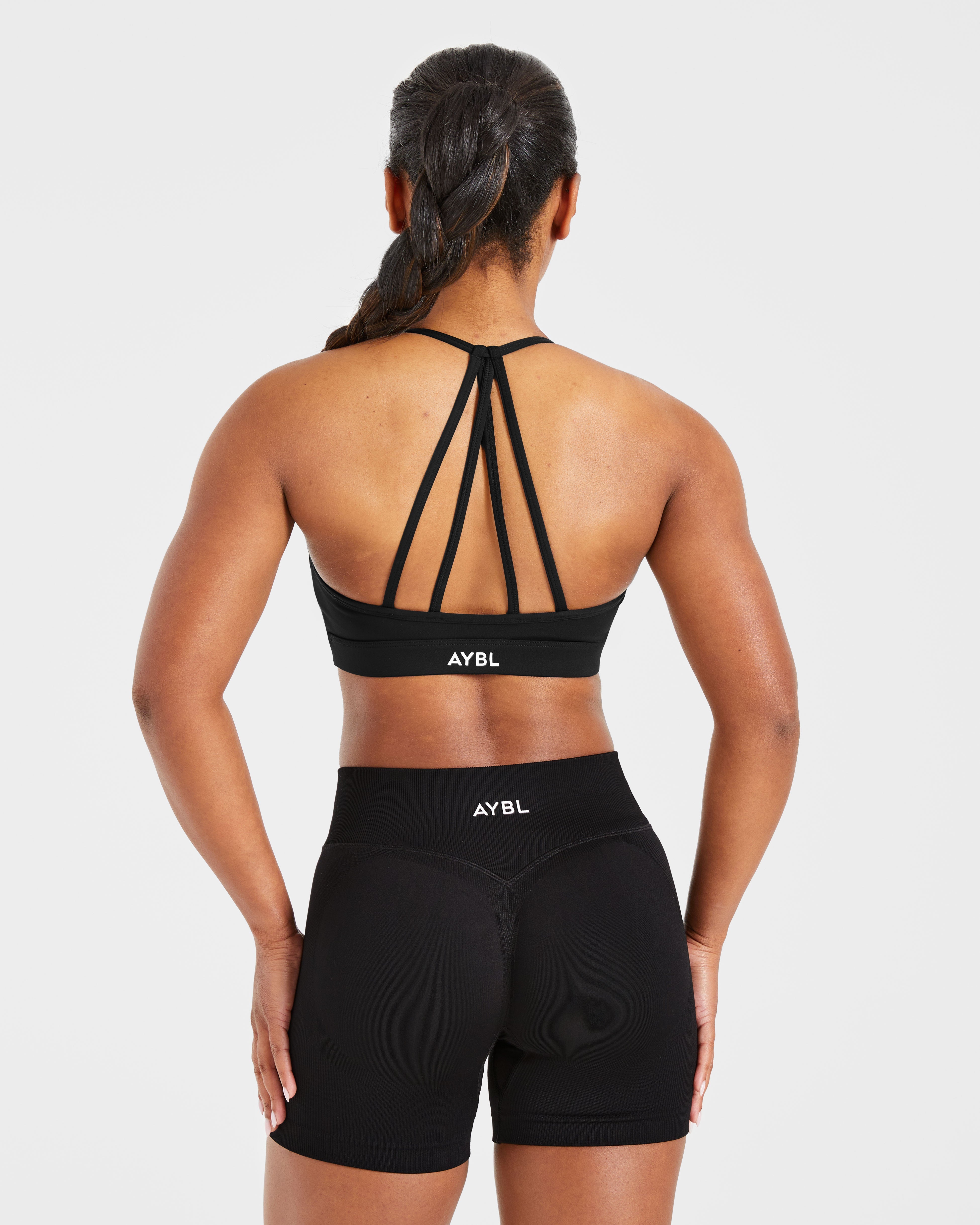 Sports Bra a Spalline con Scollatura a V - Nero