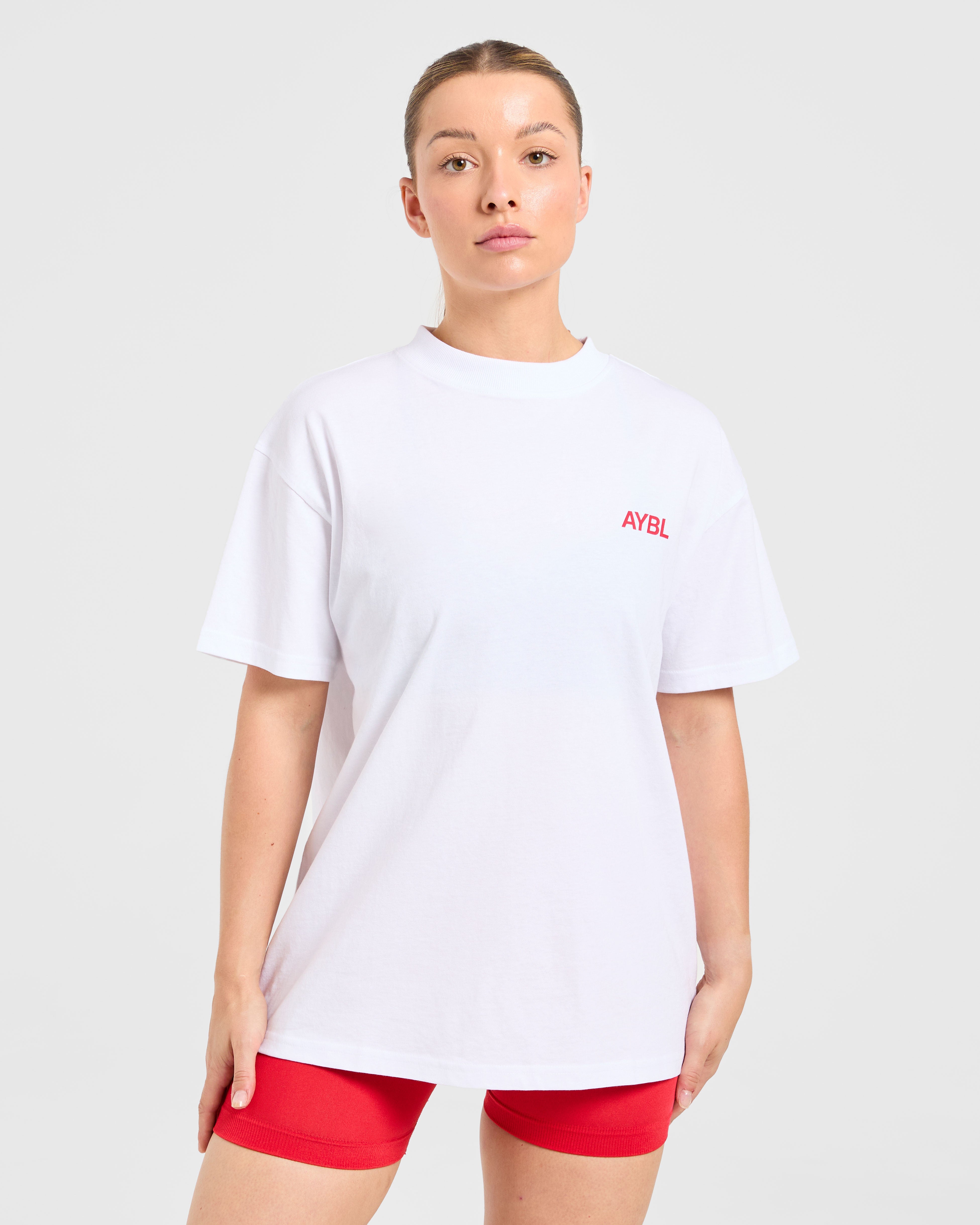 T-shirt oversize AYBL Sports Club - Bianco/Red vero