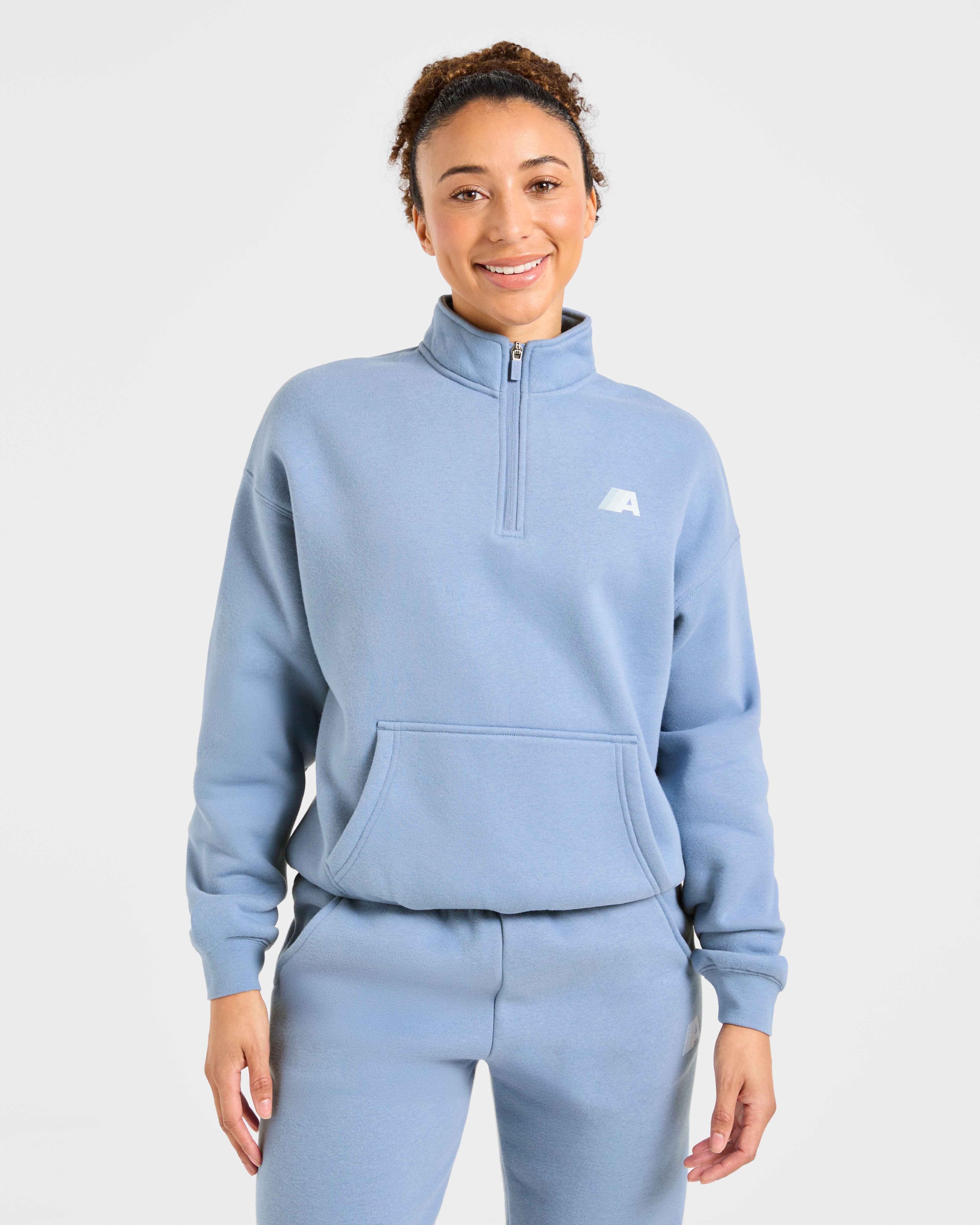 Retro Athletics Pullover Oversized con Cerniera 1/4 - Blu Vintage