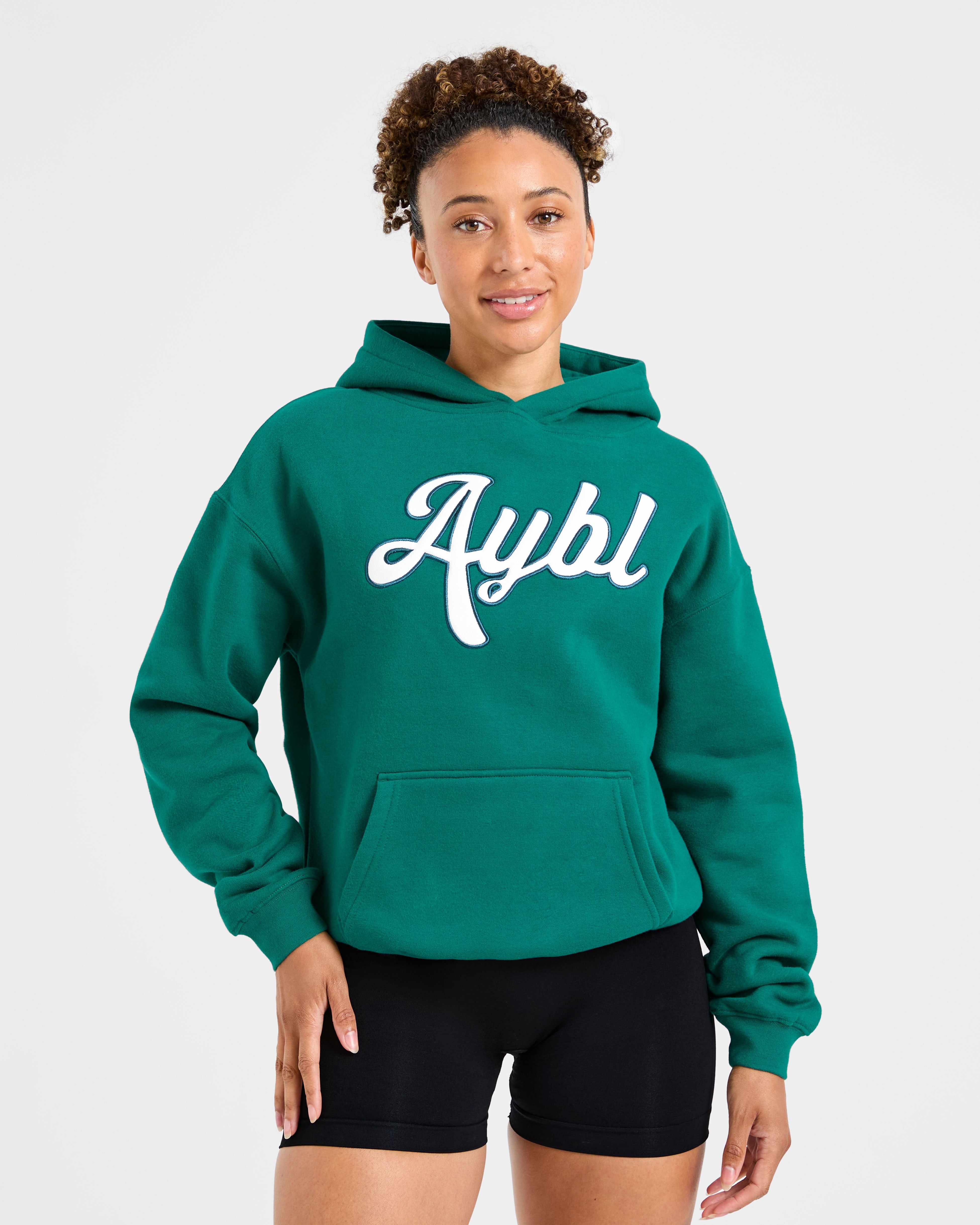 Felpe Oversized con Ricamo Script - Verde Sport