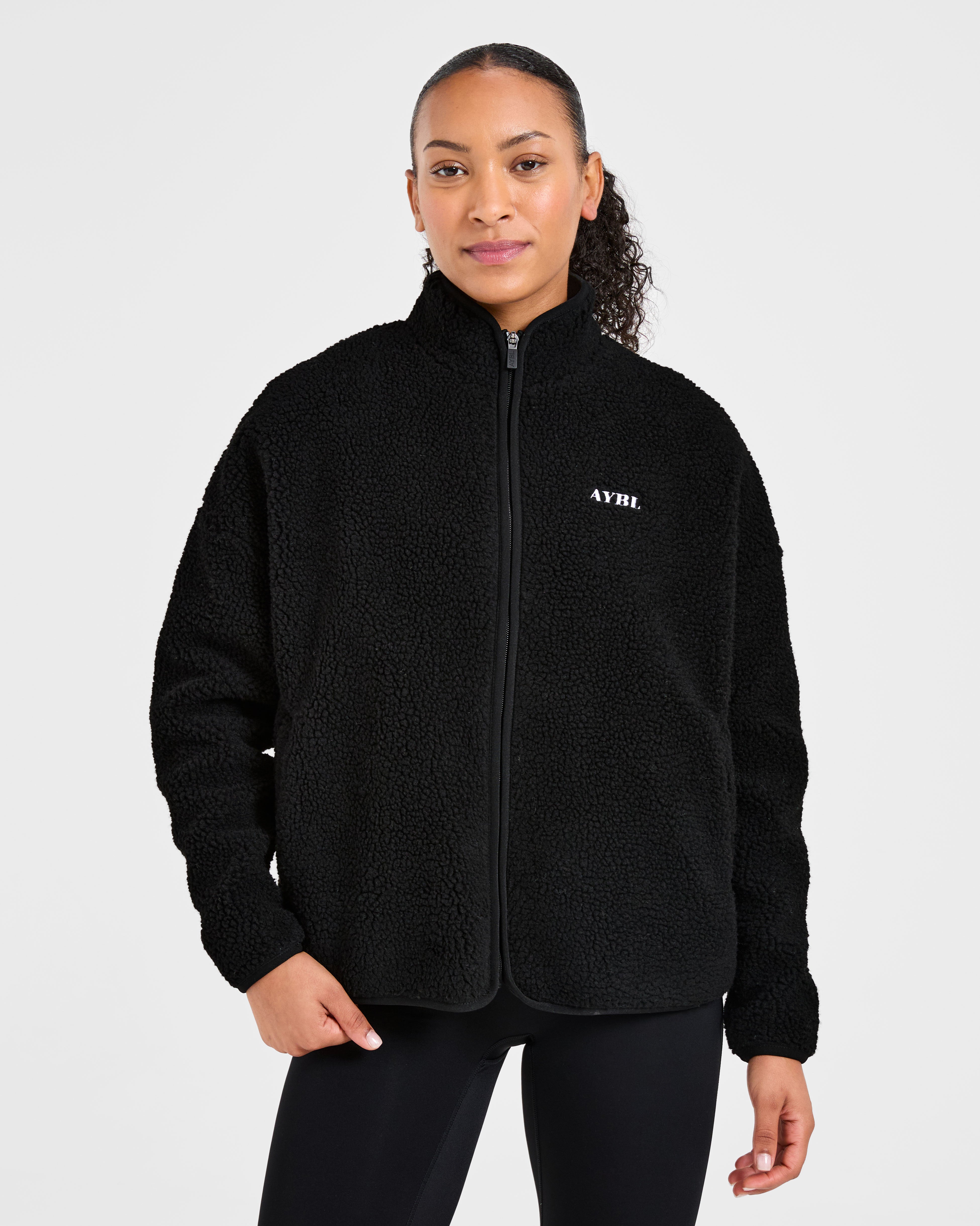 Giacca in pile oversize con cerniera - Nero