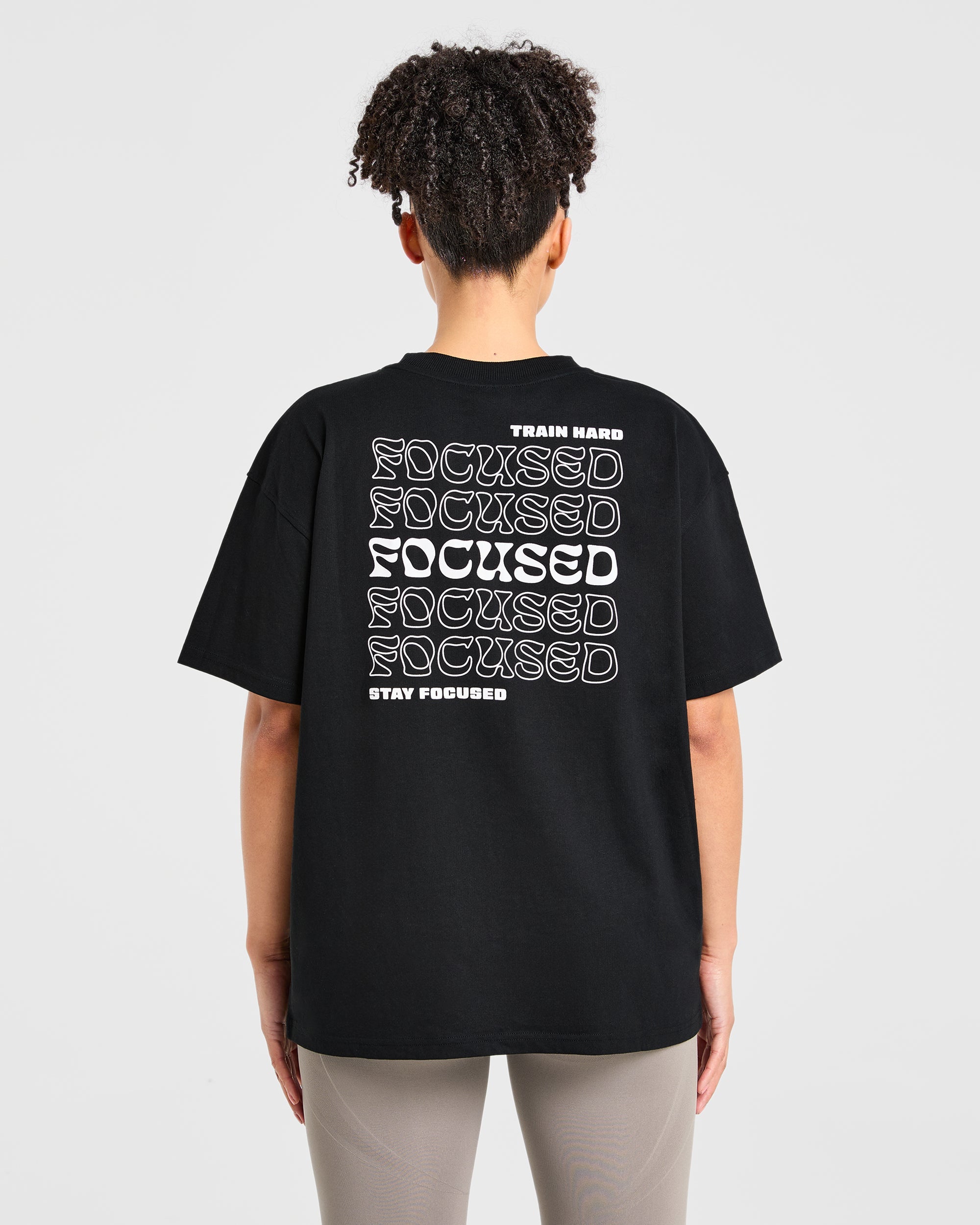 T-shirt Oversized con Design a Onde Focalizzato - Nero