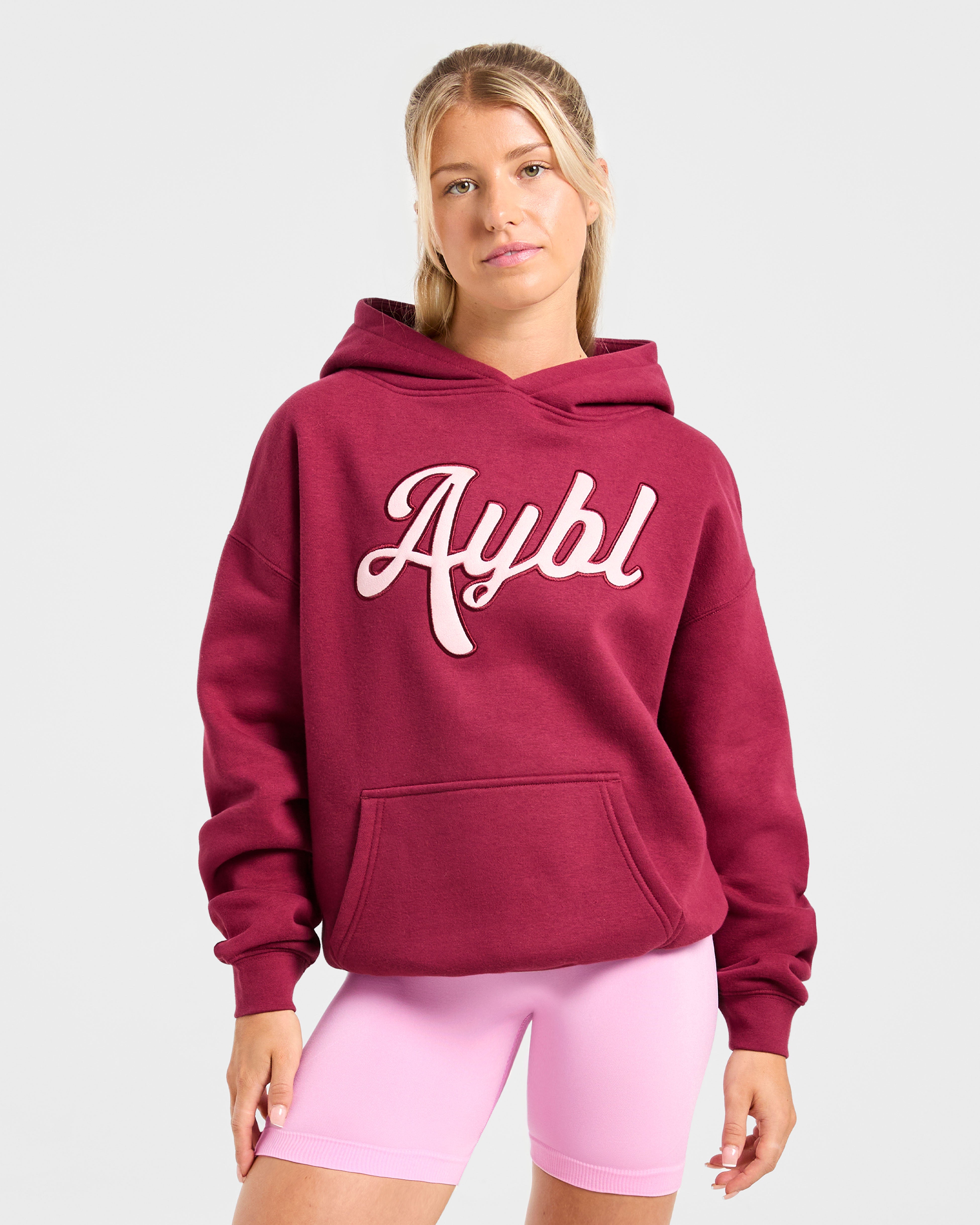 Felpa Oversized con ricamo di scritta - Bordeaux/Rosa