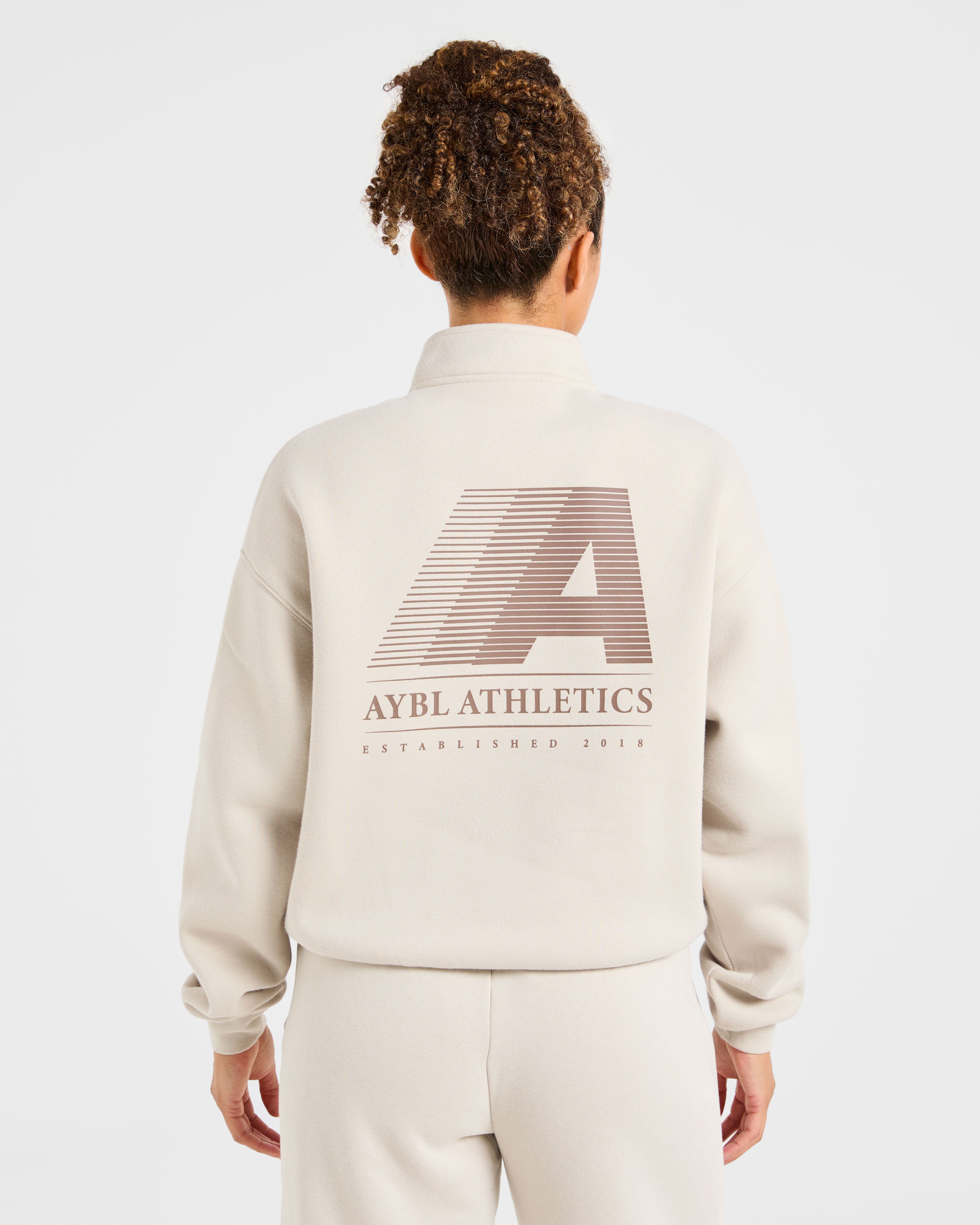 Retro Athletics Pullover Oversized con Cerniera 1/4 - Sabbia