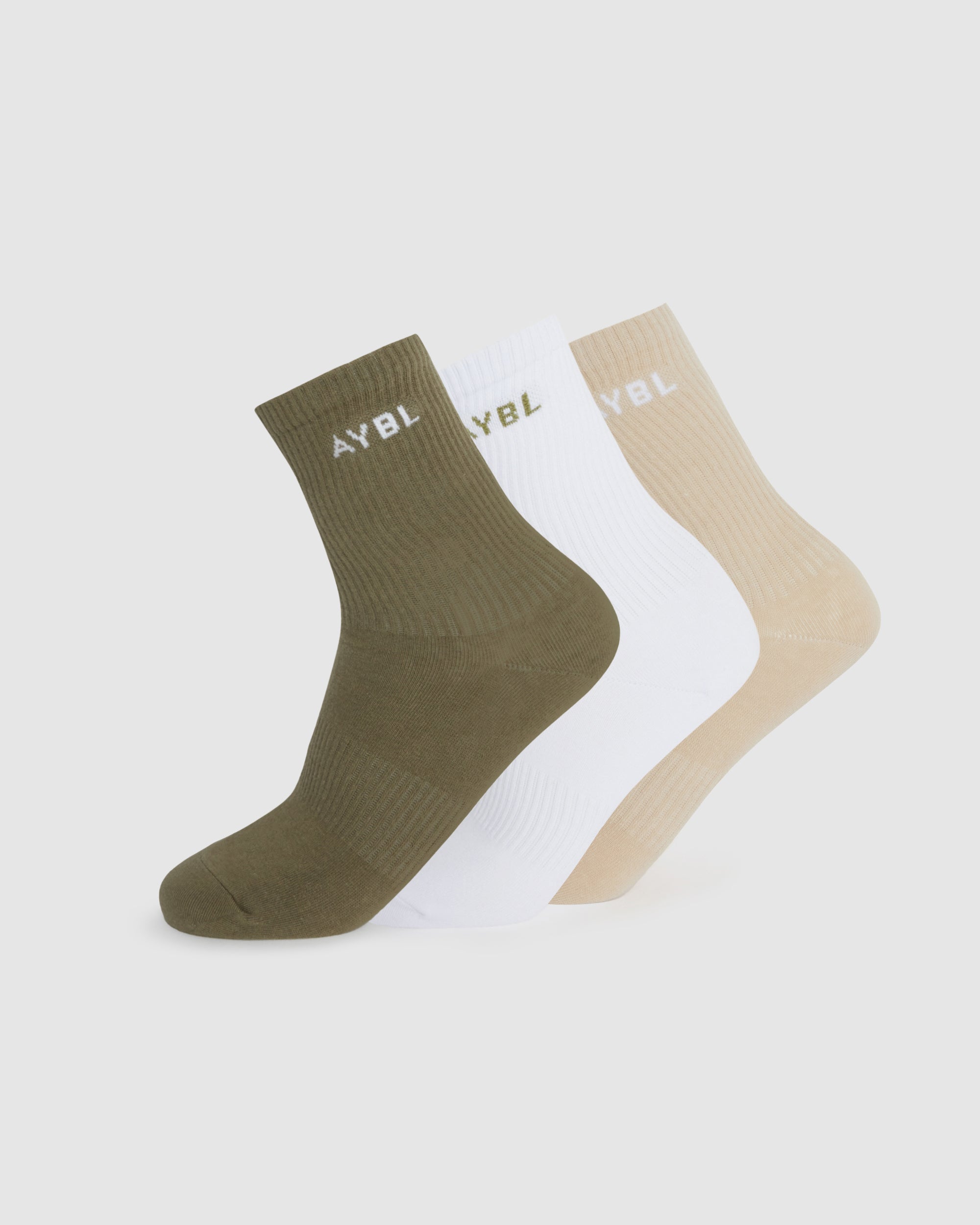 Calze da Crew Everyday (3 Pezzi) - Khaki/Bianco/Cream