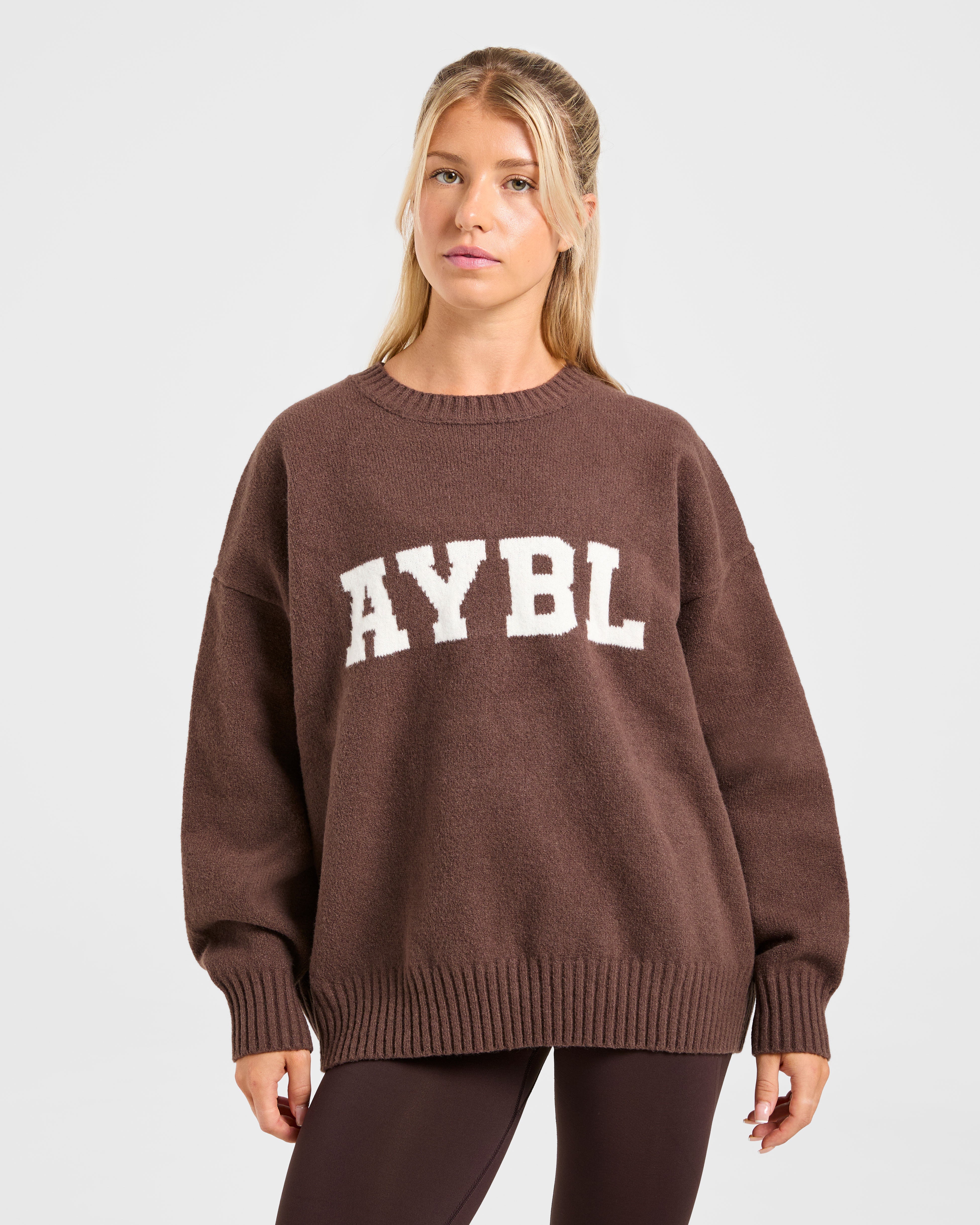 Maglione Lavorato Oversized Varsity - Marrone