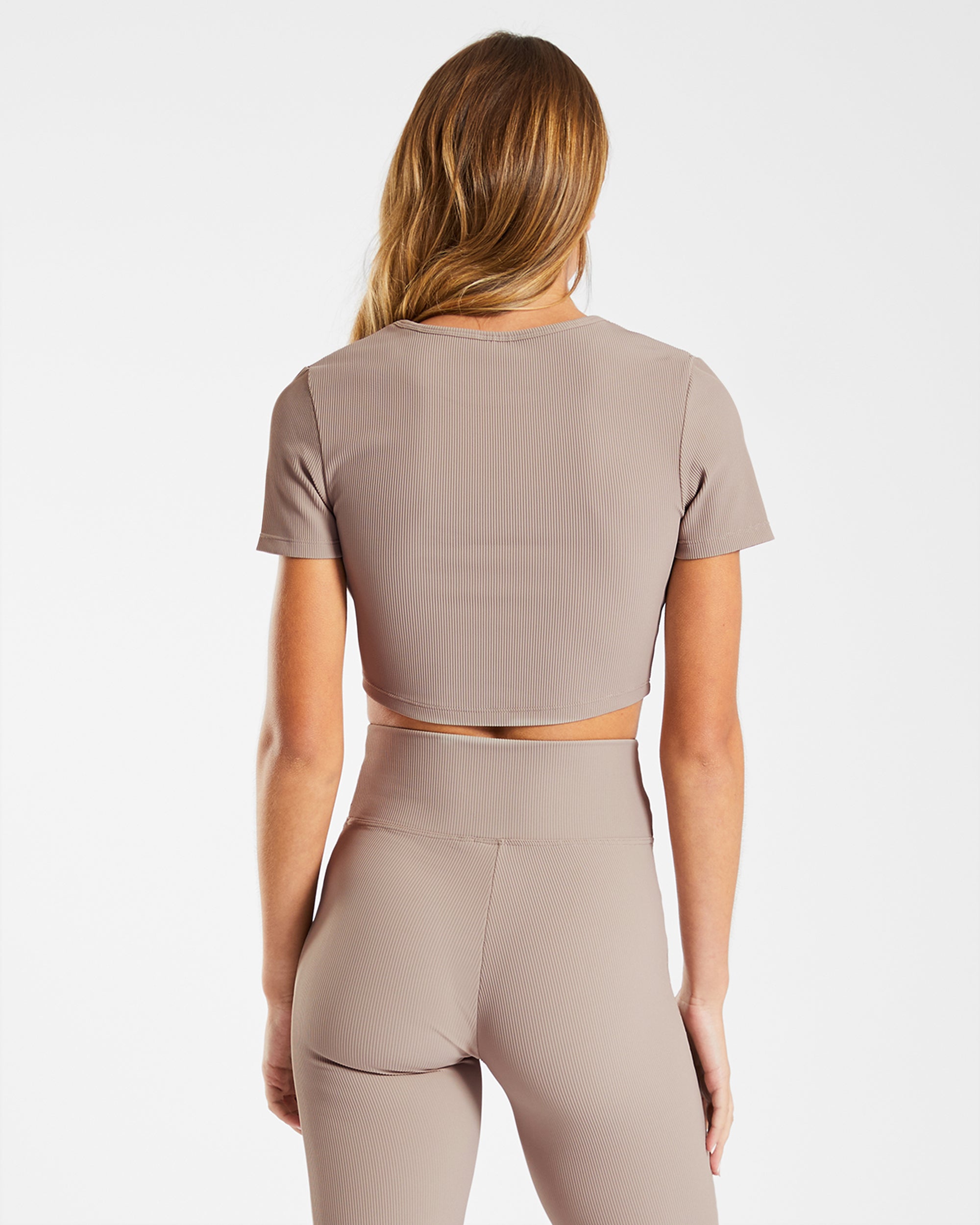 Top Corto A Righe Scultura - Taupe