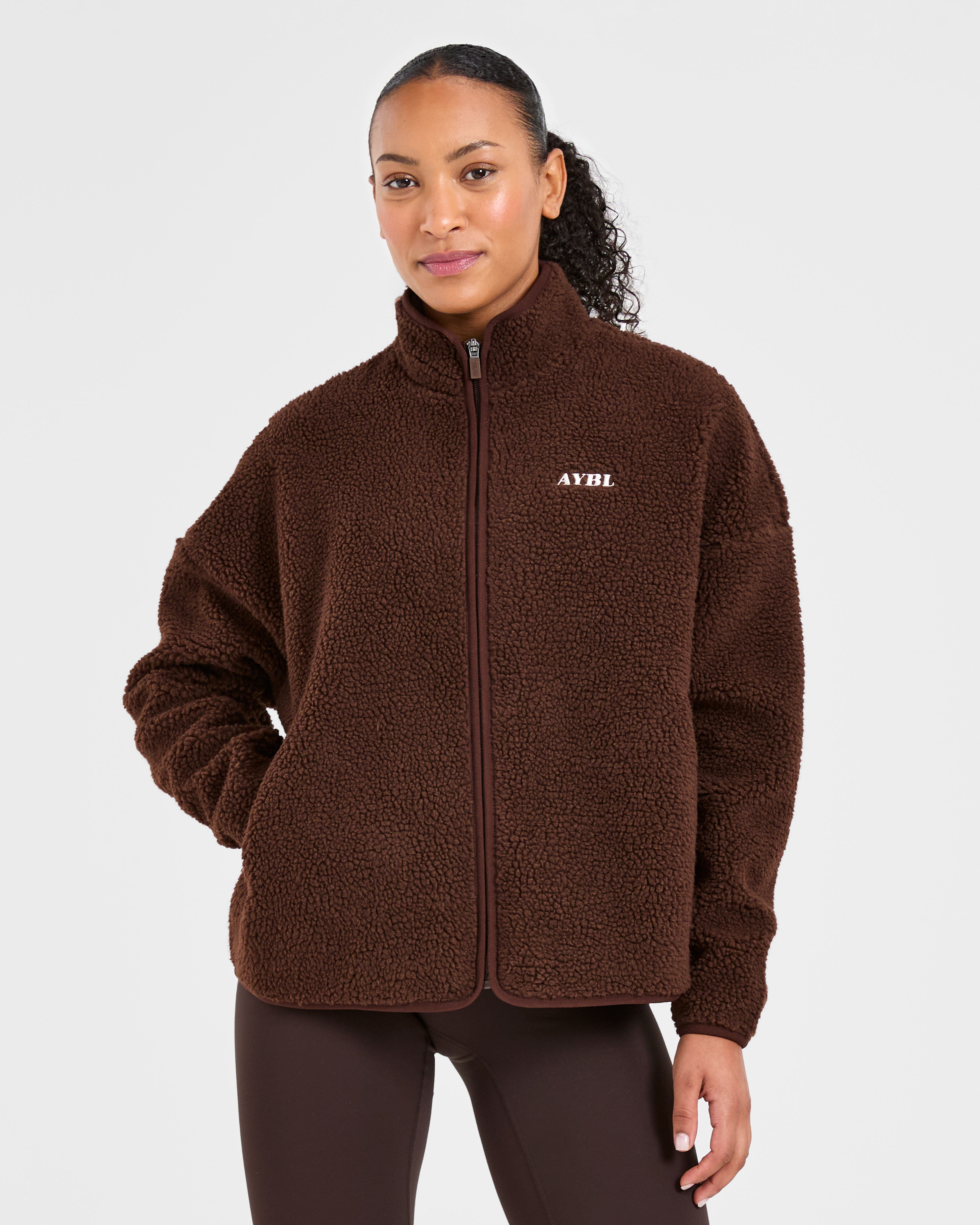 Giacca in pile oversize con cerniera - Marrone