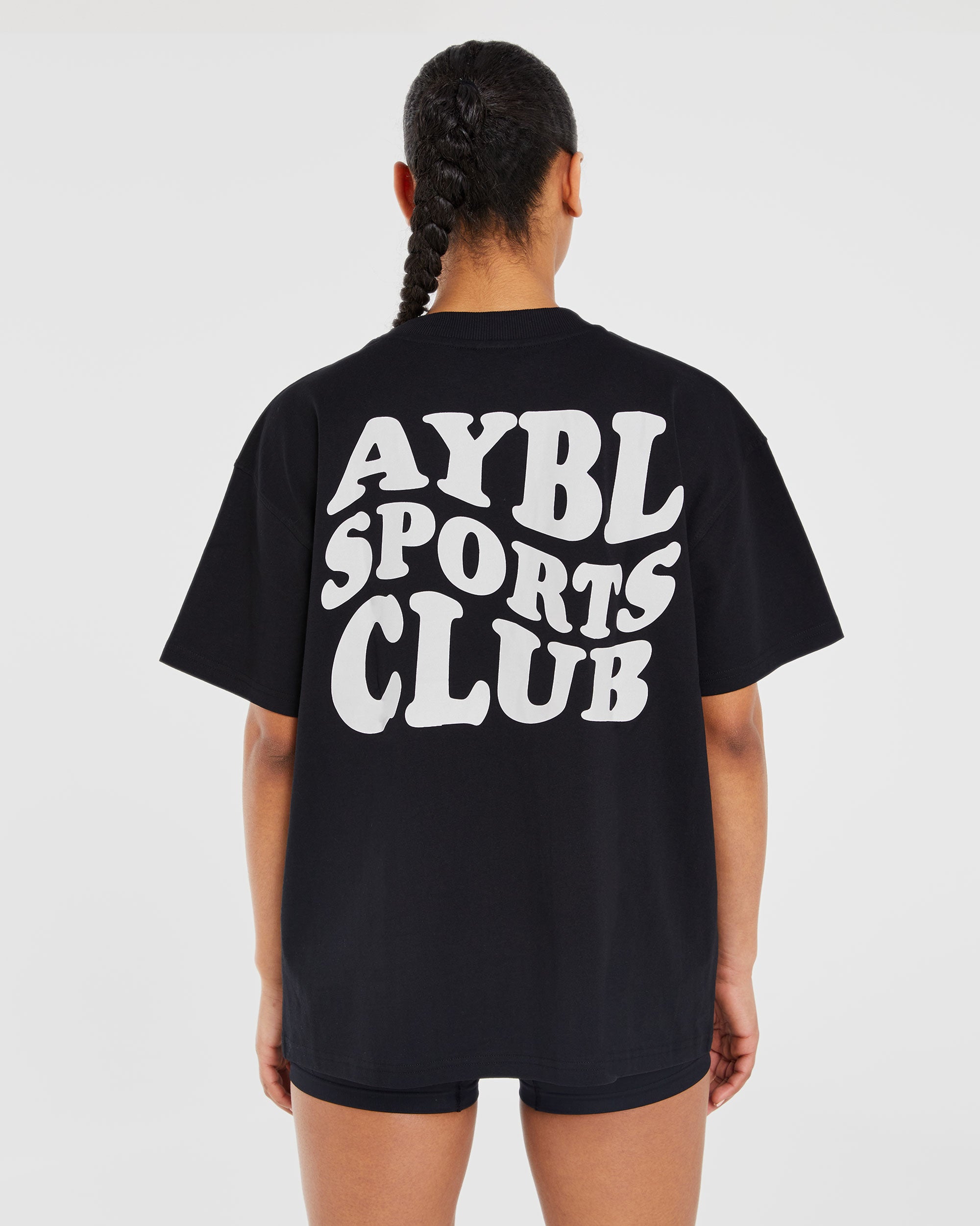 T-shirt sportivo a righe oversize Sports Club - Nero