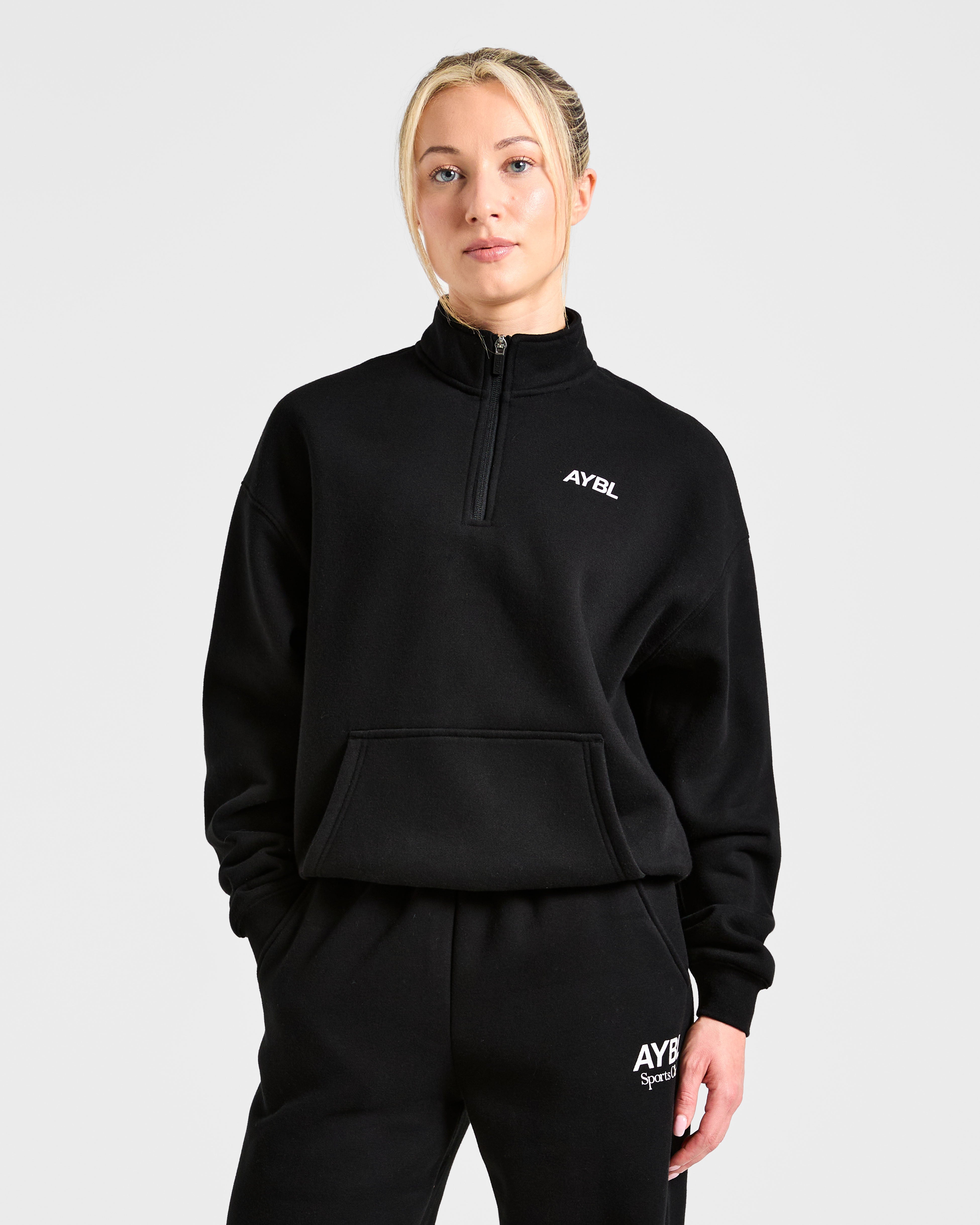 Pullover Oversized 1/4 Zip Sports Club - Nero/Bianco