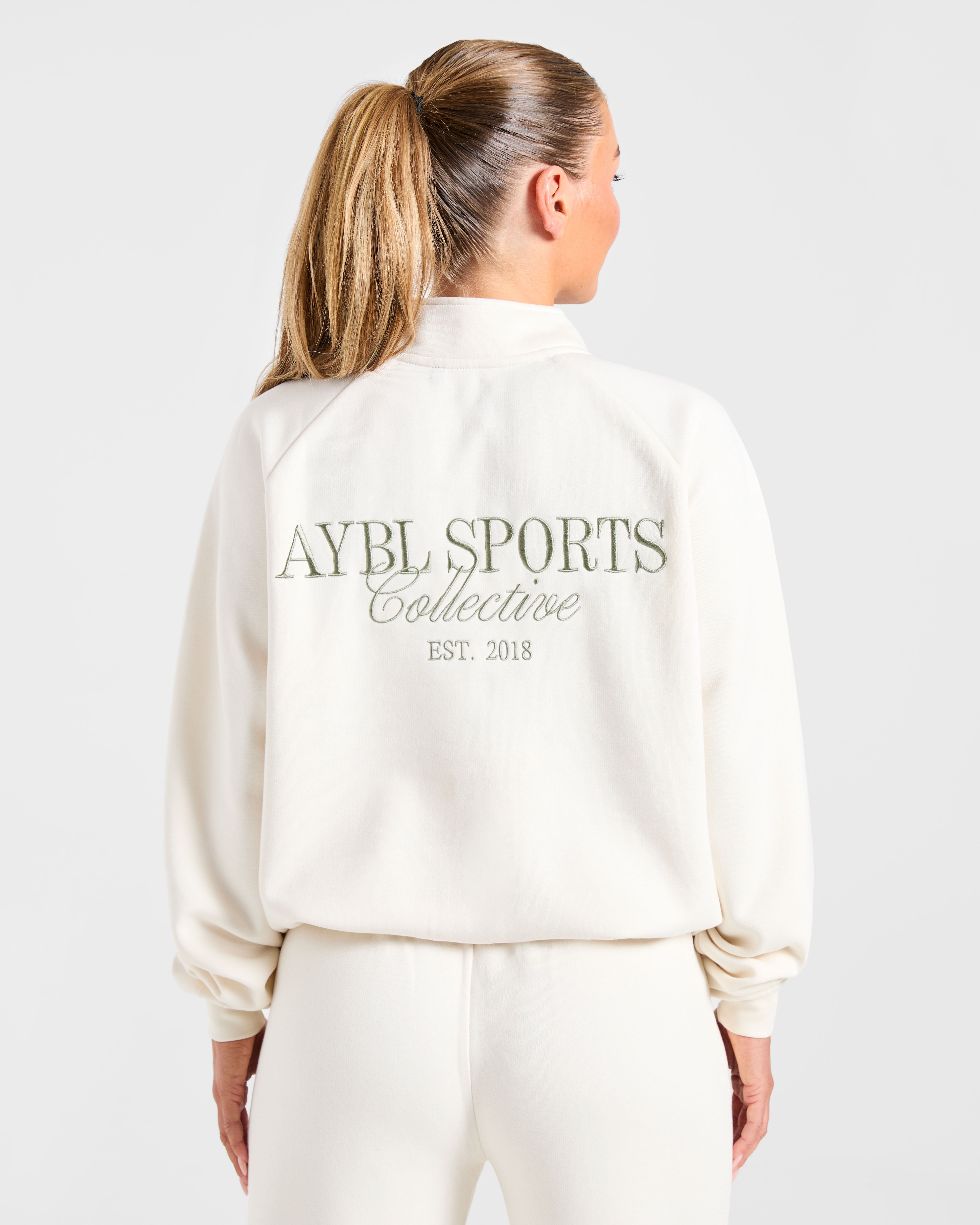 Sports Collective Pullover Oversized con Cerniera 1/4 - Avorio/Verde