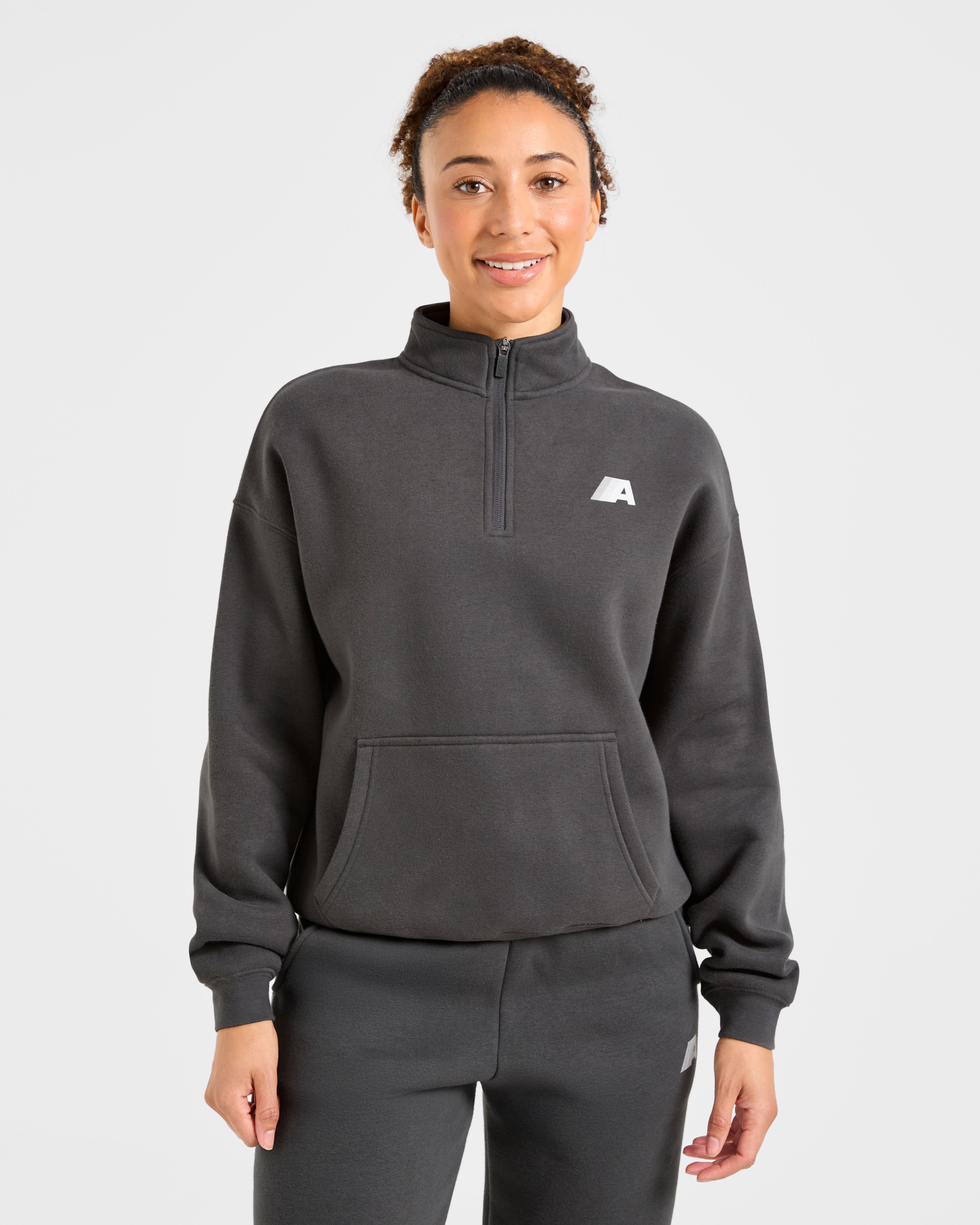 Retro Athletics Pullover Oversized con Cerniera 1/4 - Grigio