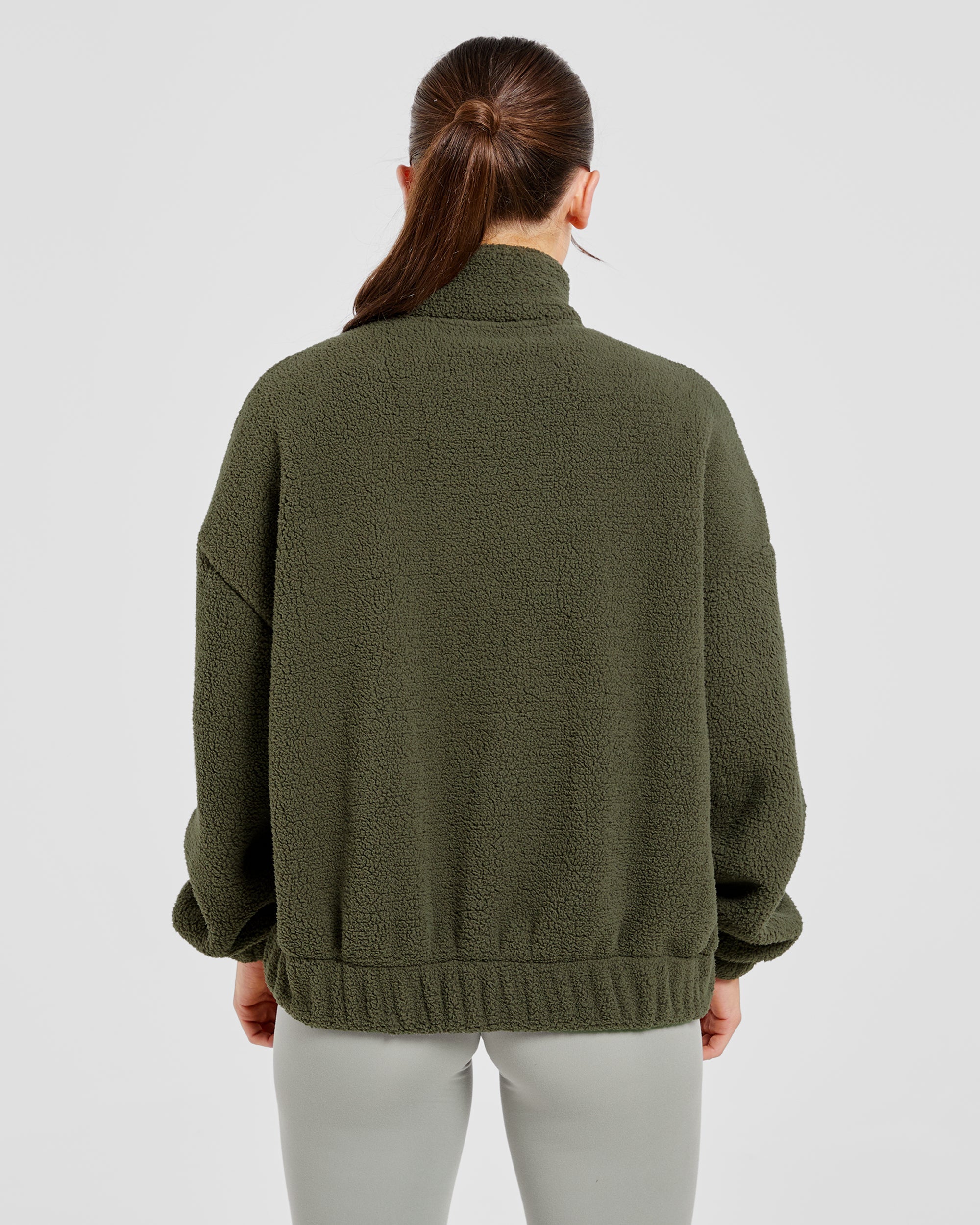 Giubbotto Felpa Oversized con Cerniera Varsity - Verde Kaki