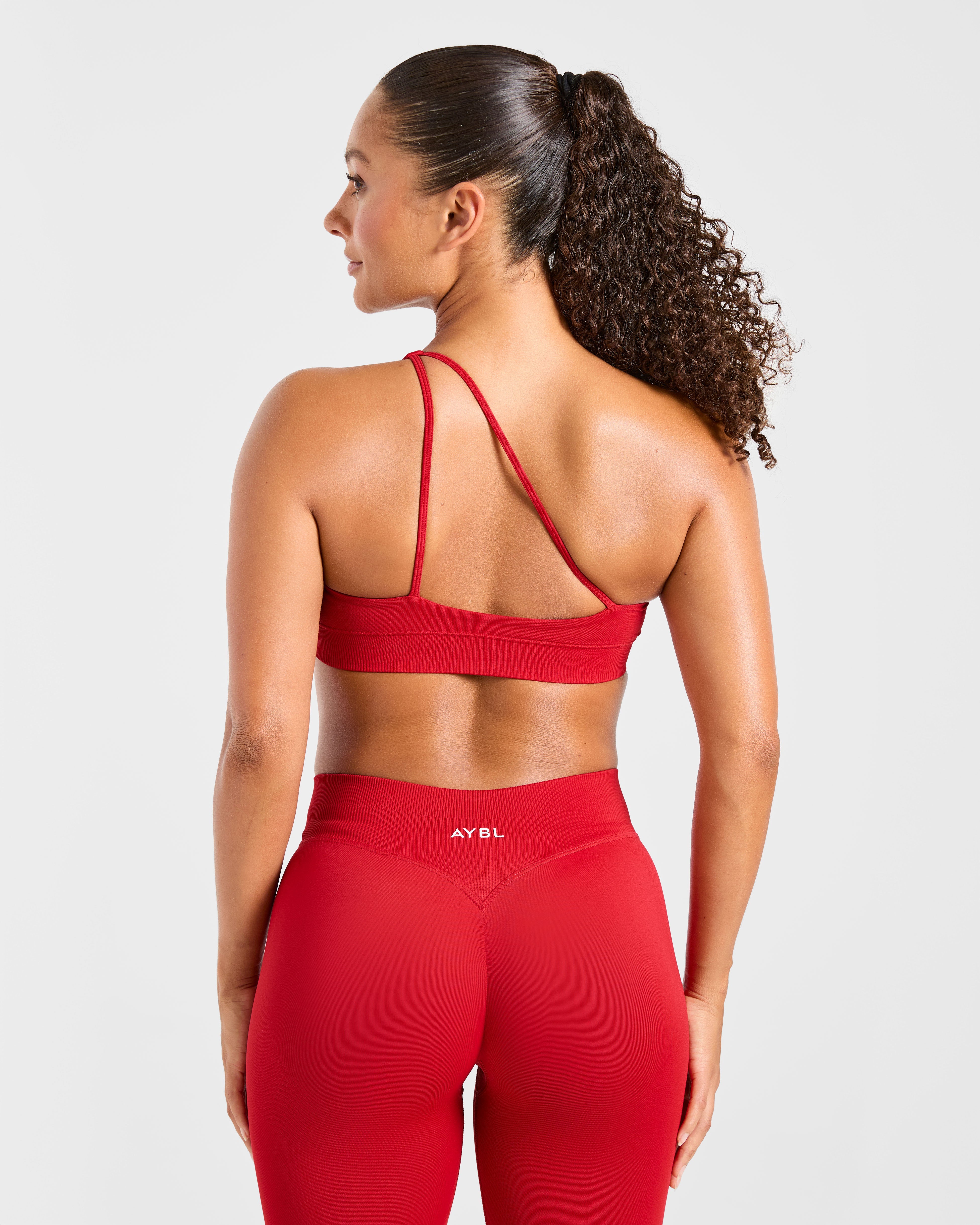 Aumenta il reggiseno sportivo senza cuciture a una spalla - Rosso