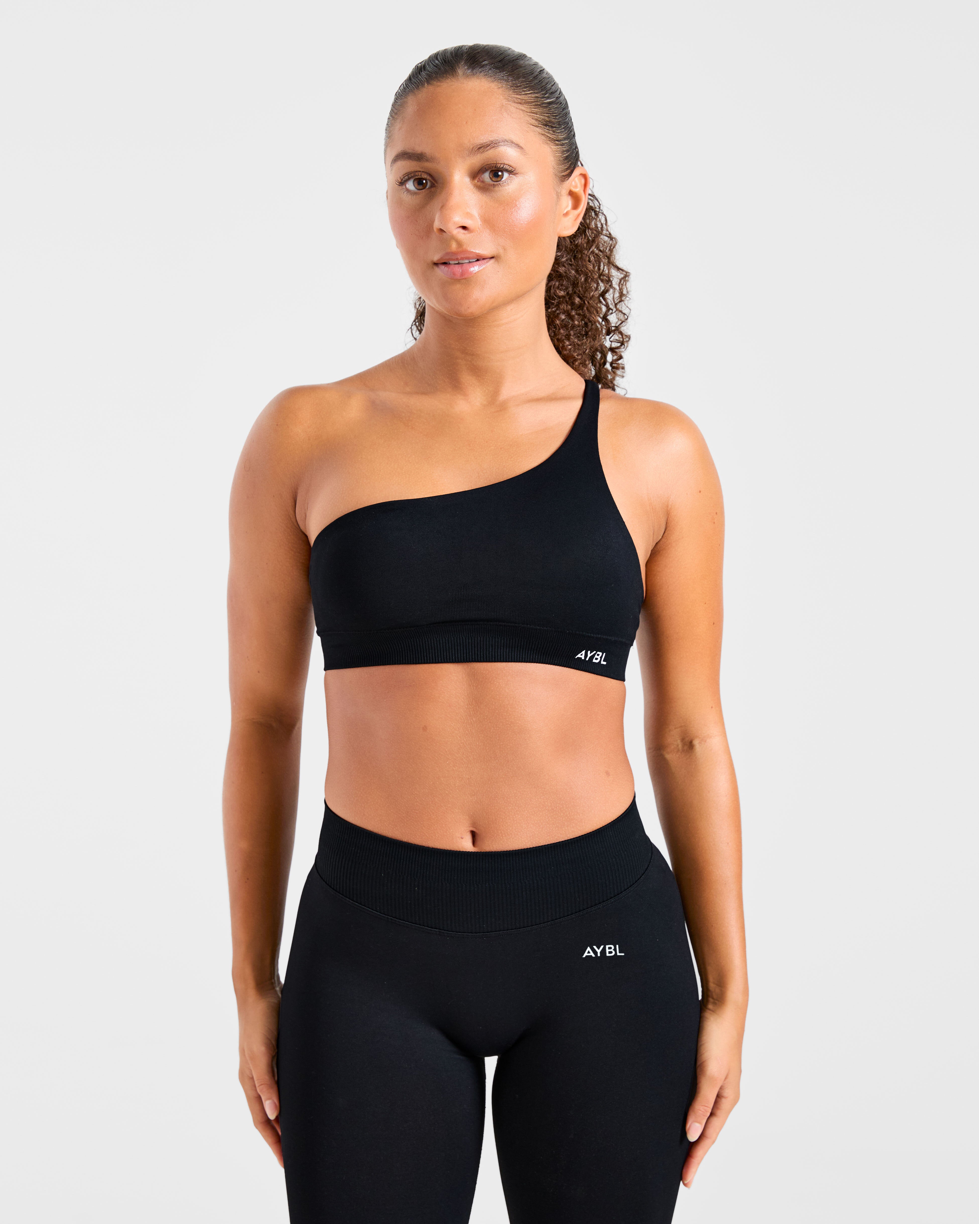 Enhance Sports Bra Senza Cuciture a Una Spalla - Nero