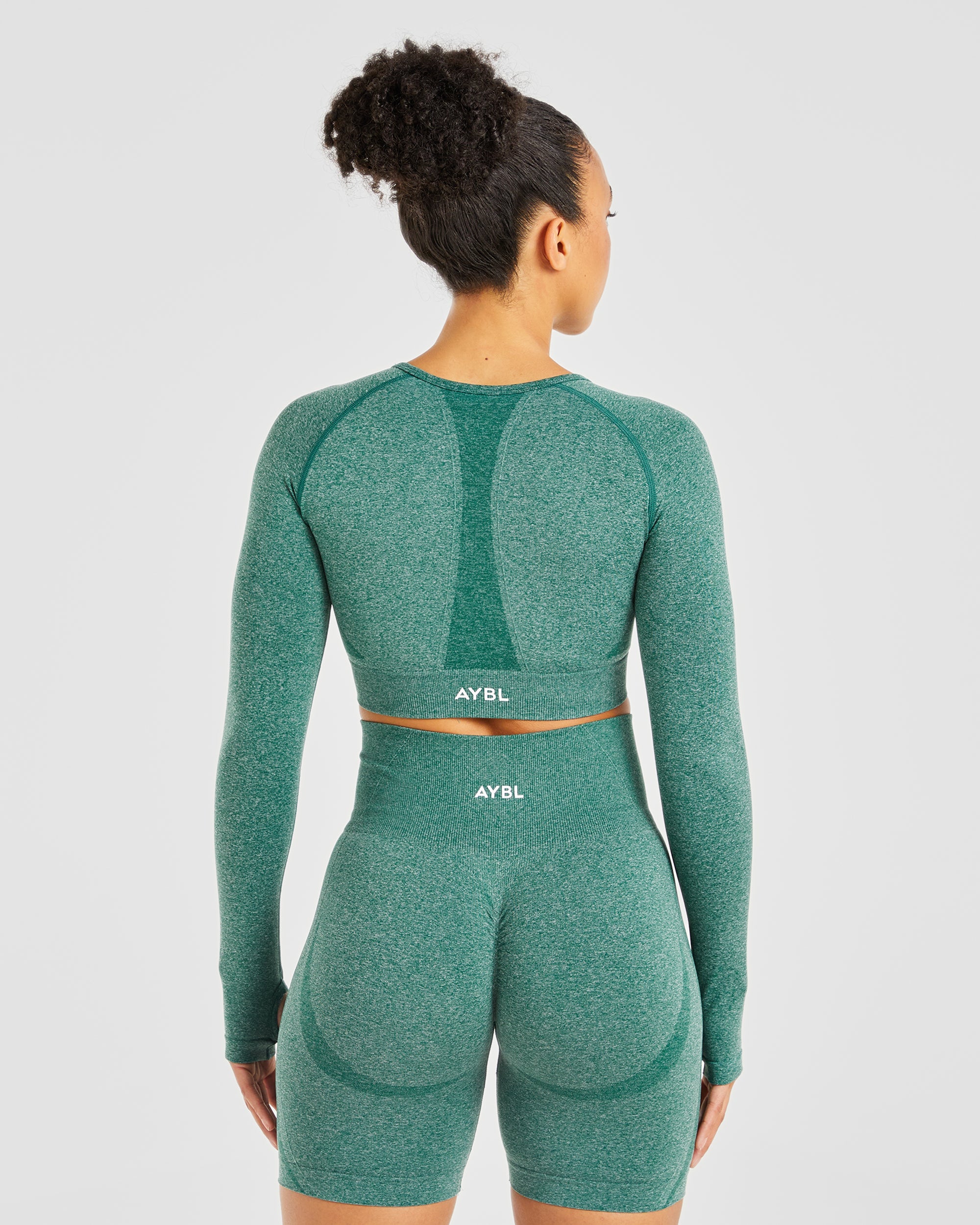 Empower Top Crop Senza Cuciture Manica Lunga - Verde Bosco Marl