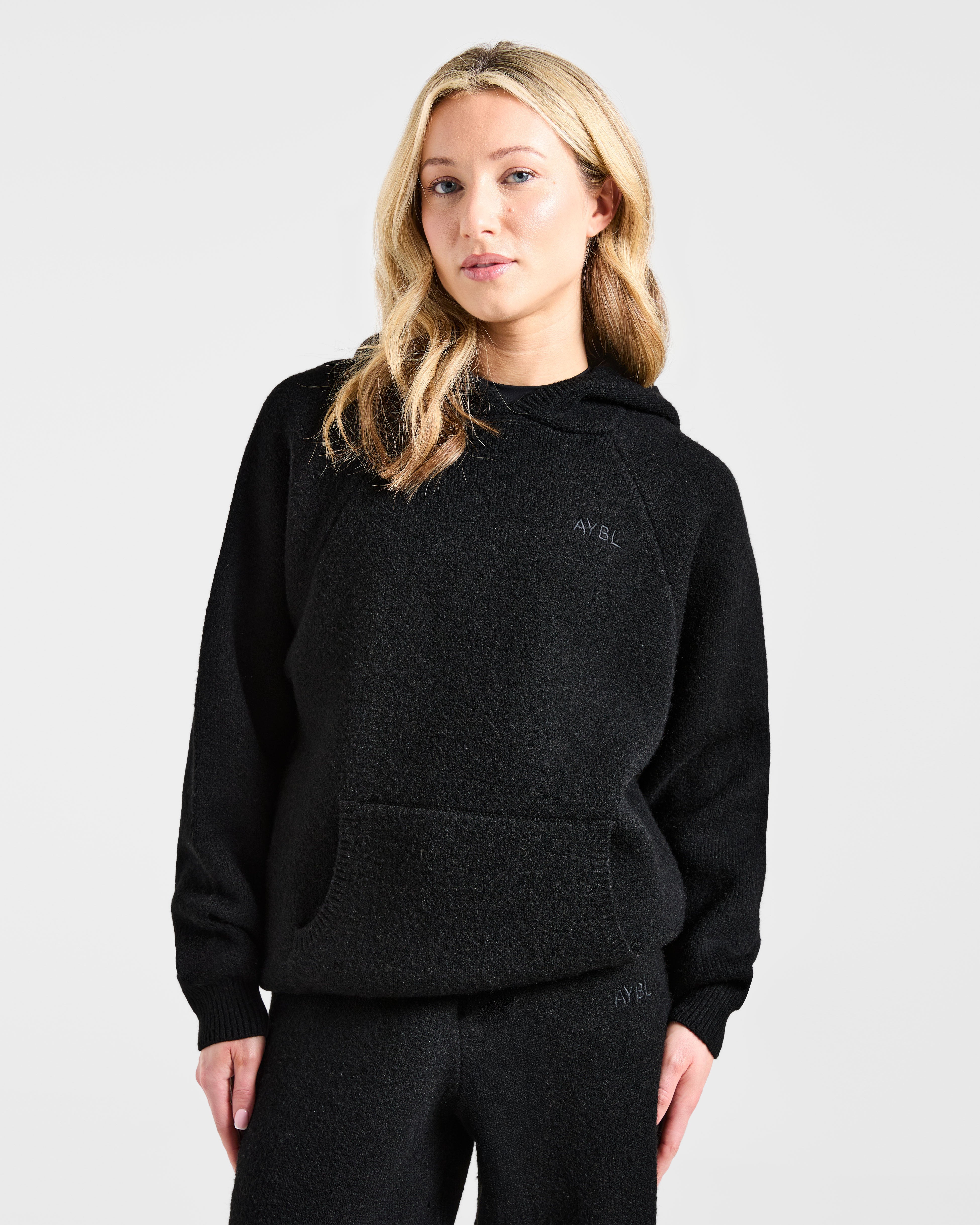 Felpe Oversized Lavorata a Maglia Morbida - Nero