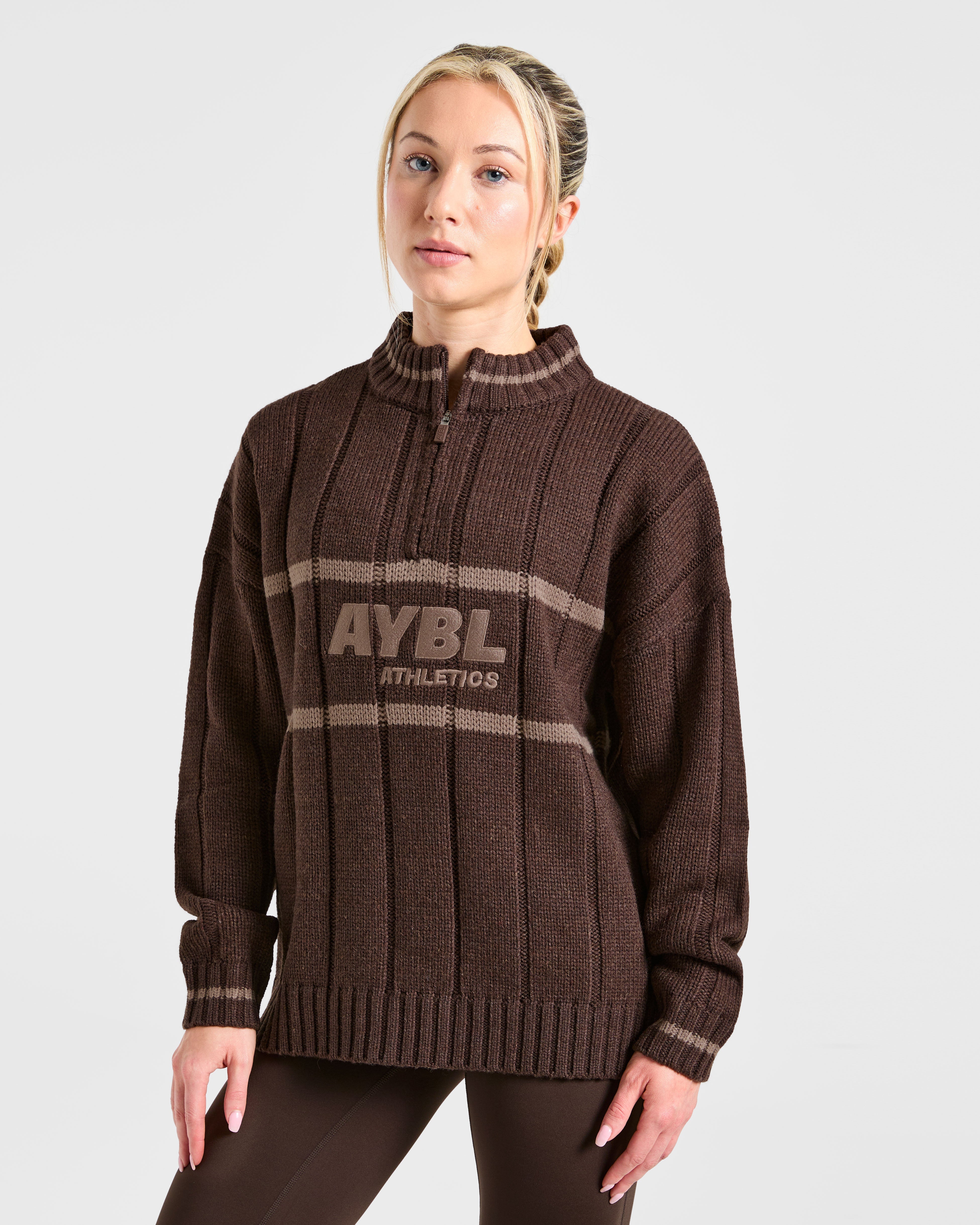 Atletica Maglione Oversized a Mezza Zip - Marrone