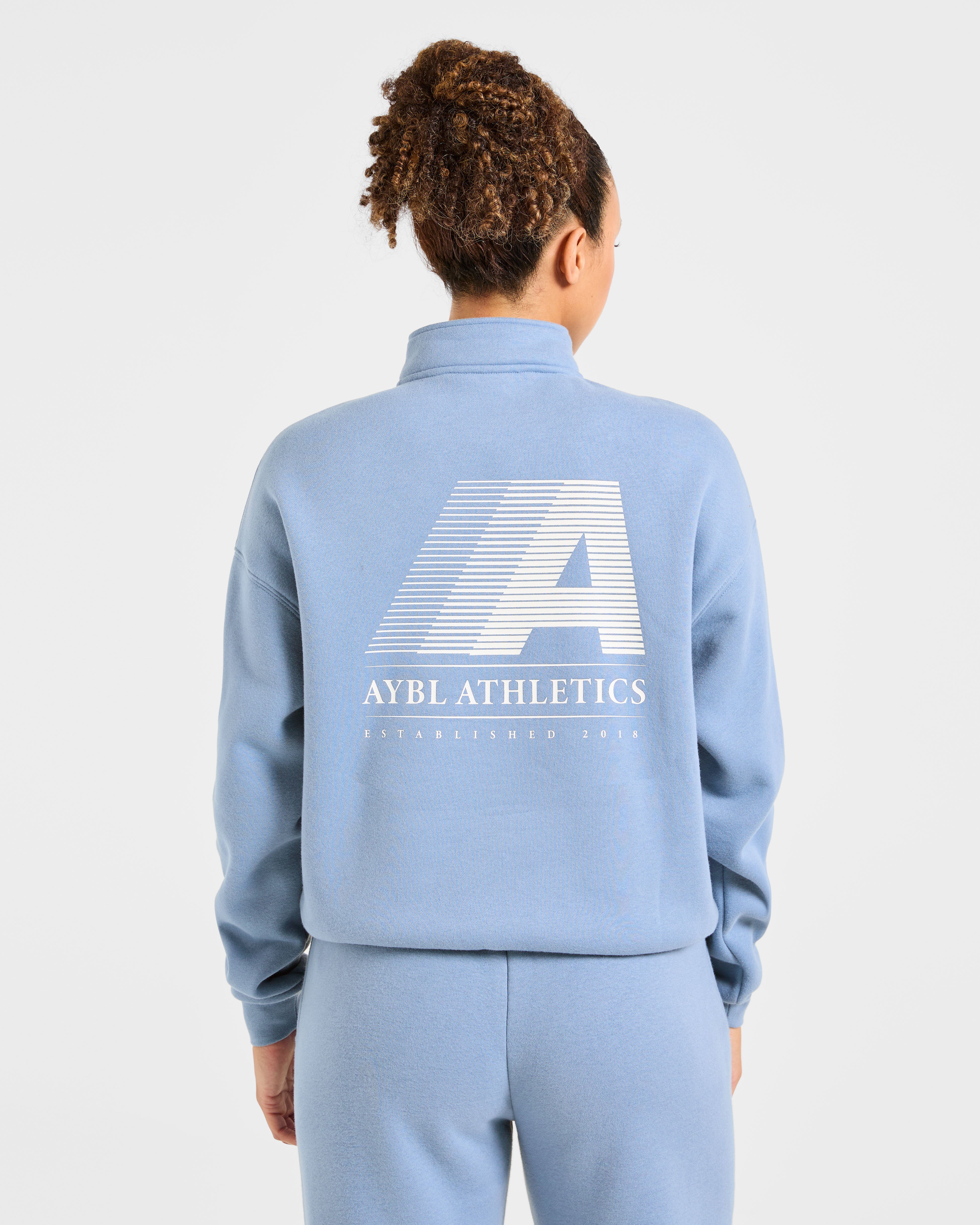 Retro Athletics Pullover Oversized con Cerniera 1/4 - Blu Vintage