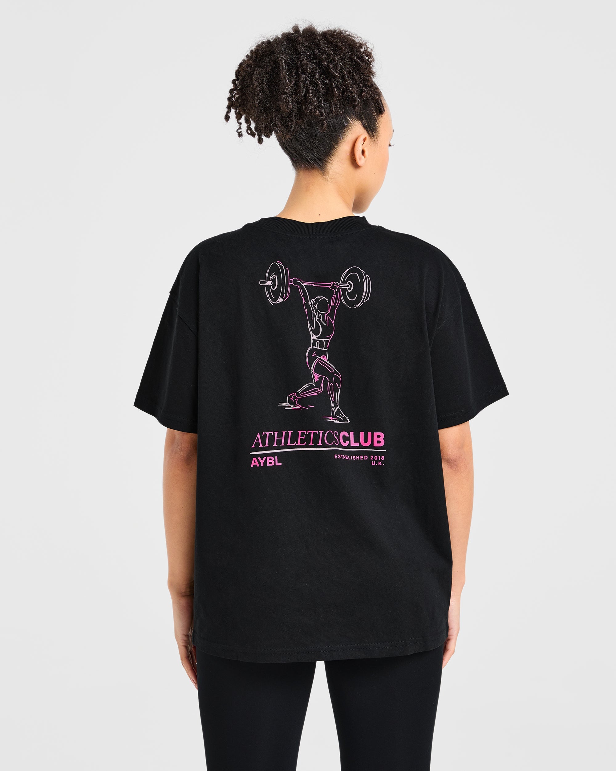 T-Shirt con Stampa Power Lifting - Nero/Rosa