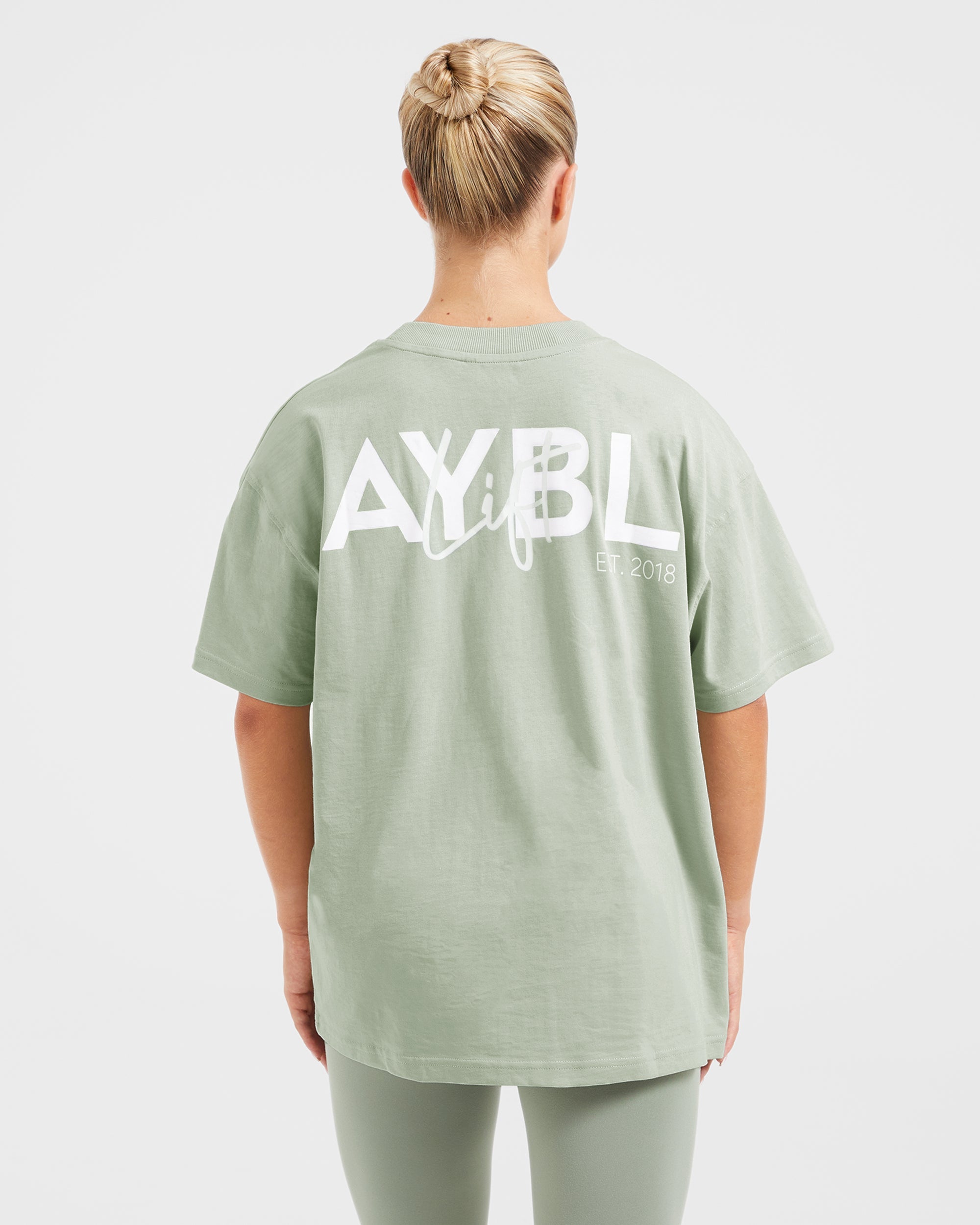 T-shirt Oversized con Stampa Graphic - Sage chiaro
