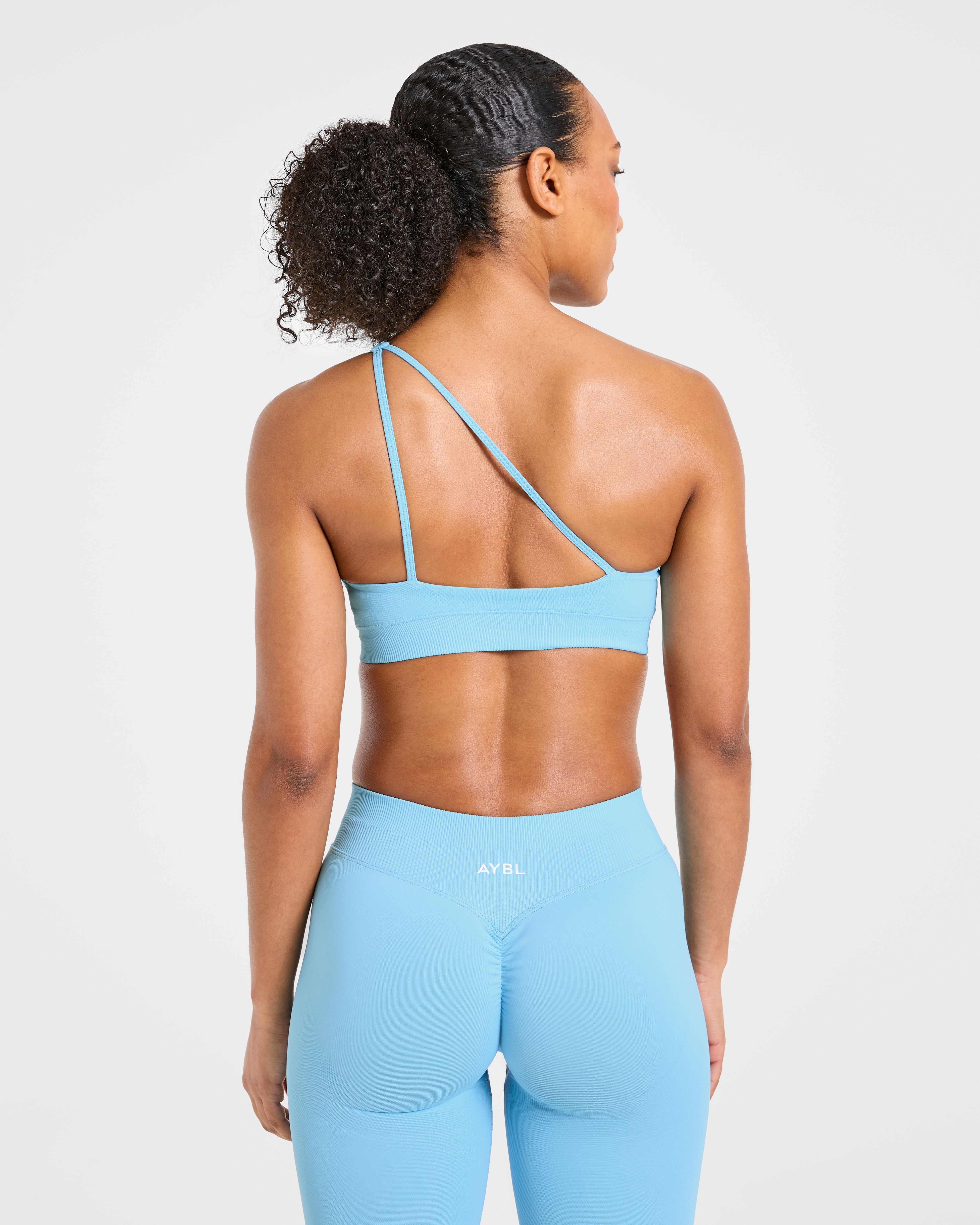 Aumenta il reggiseno sportivo senza cuciture a una spalla - Azzurro polvere