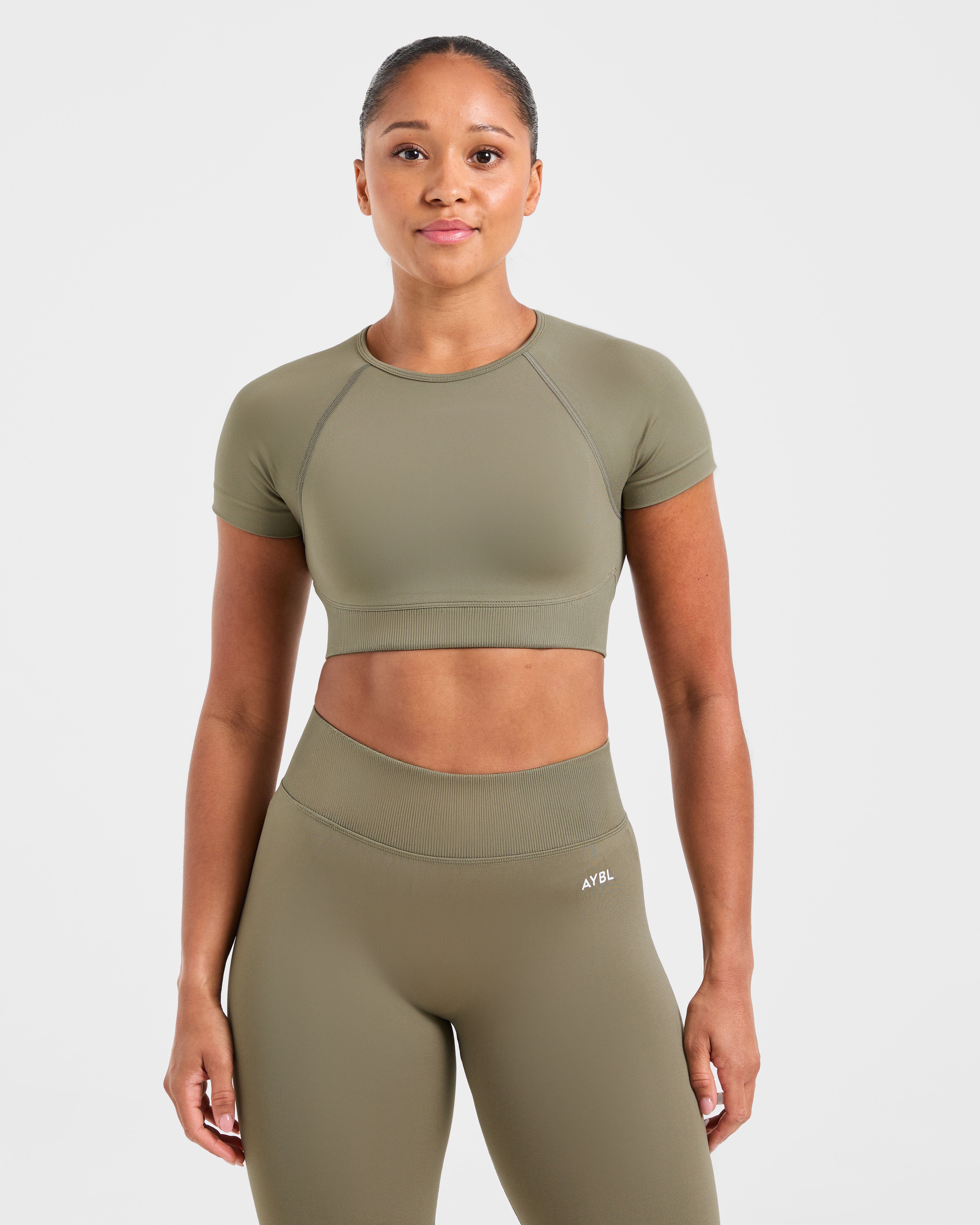 Top Crop Senza Cuciture Adapt - Olive Mute