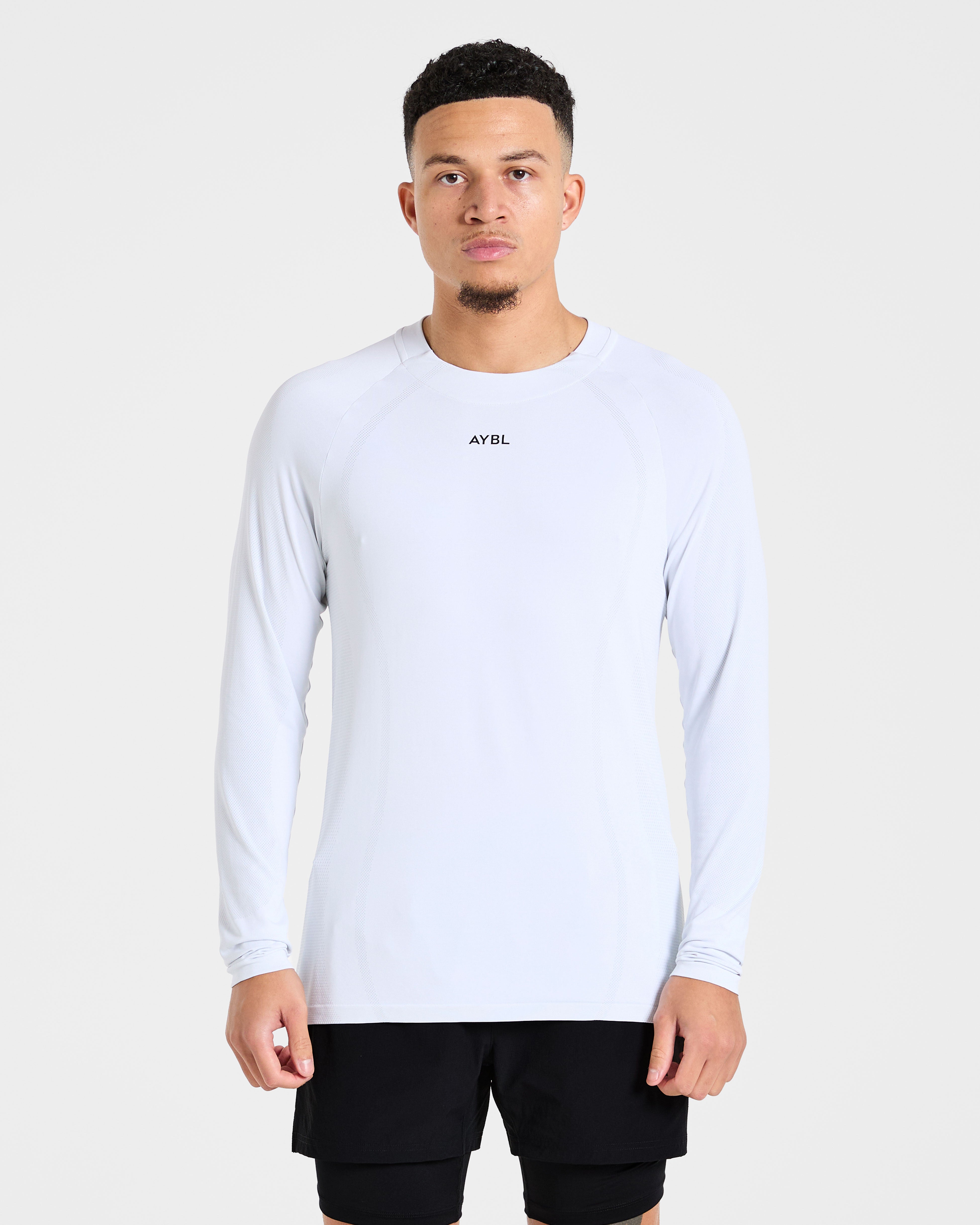 Attain T-shirt a Maniche Lunghe Senza Cuciture - Bianco Tempesta