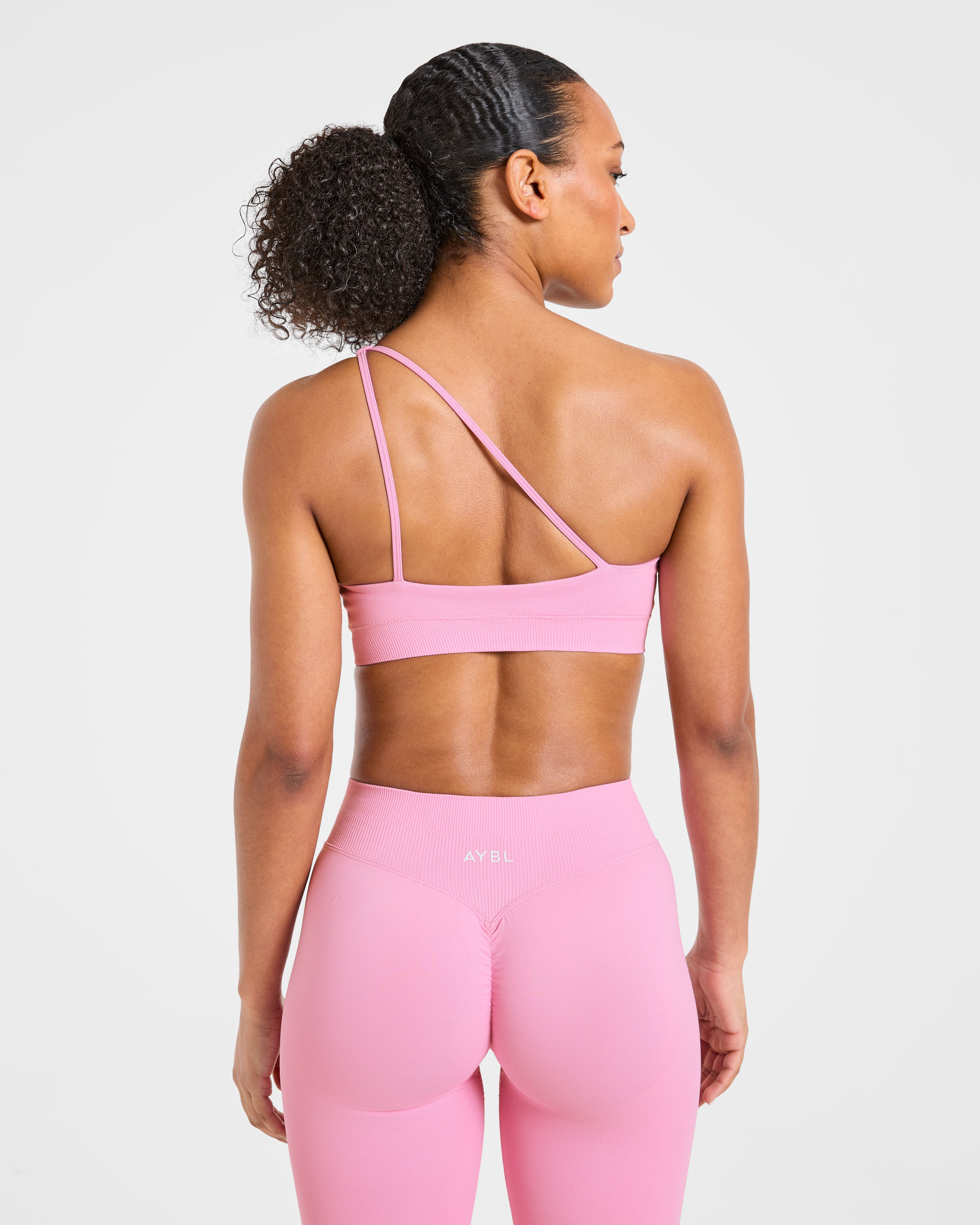 Aumenta il reggiseno sportivo senza cuciture a una spalla - Rosa zucchero